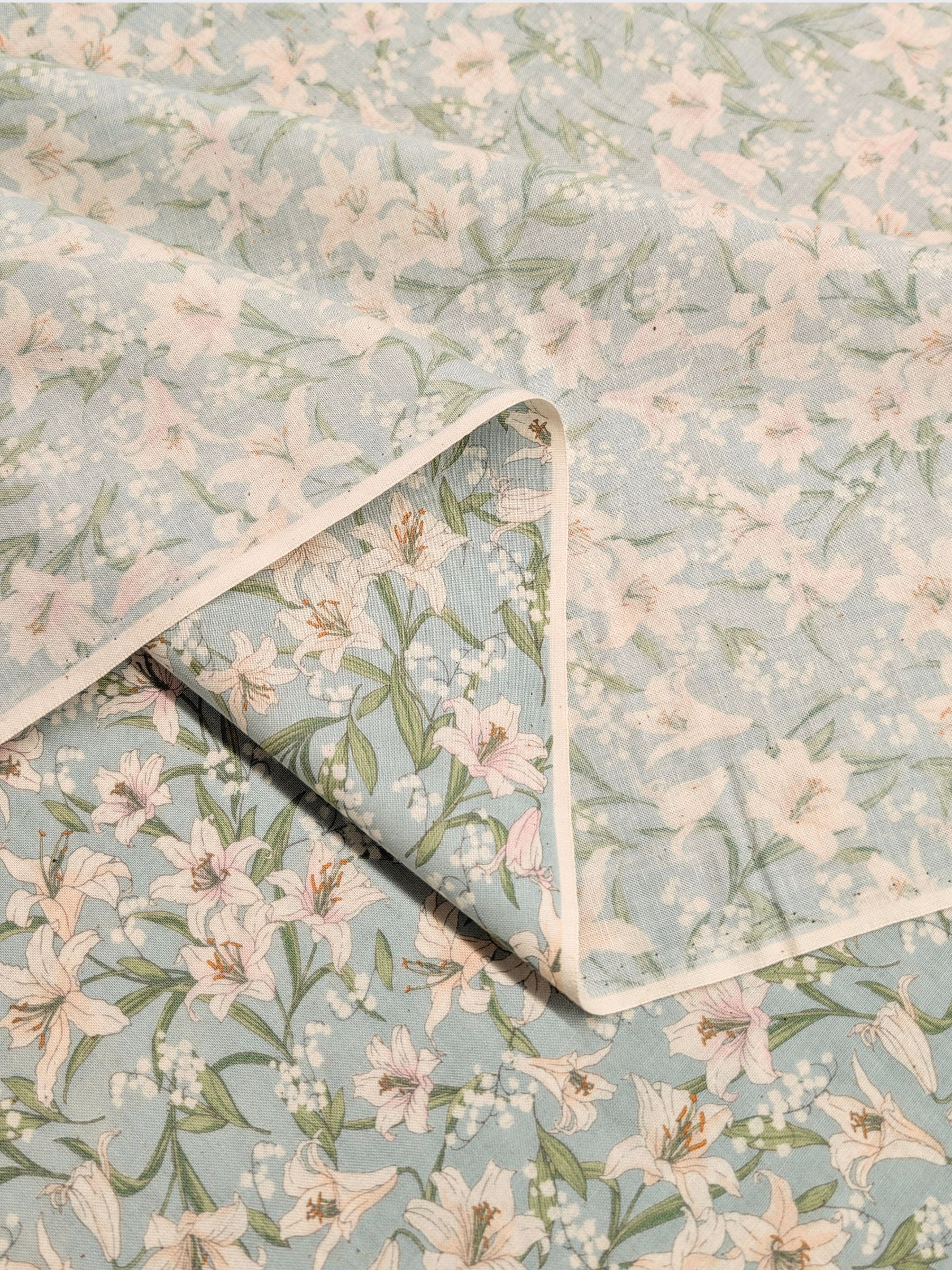 Sevenberry - Flowing Lillies Cotton Shirting Fabric - Light Blue