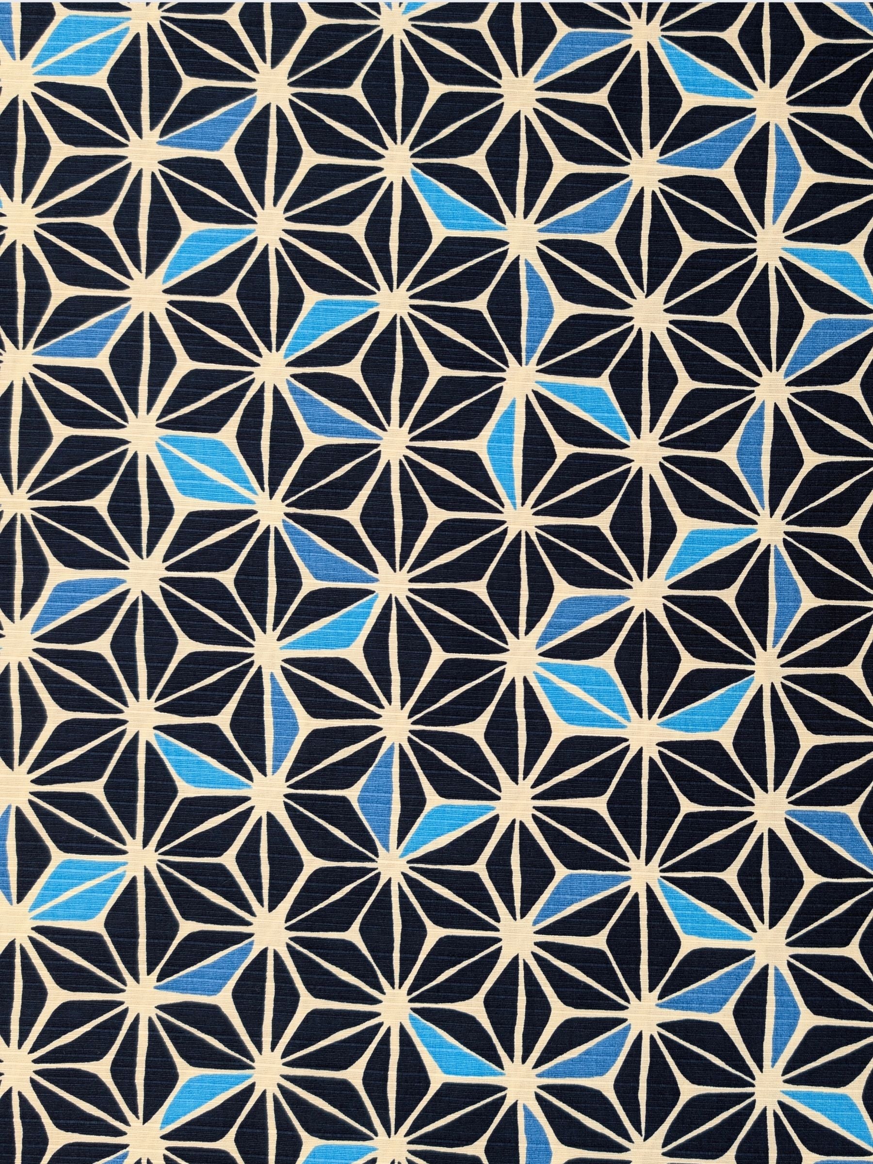 Sevenberry - Asanoha Cotton Shantung Fabric - Beige & Blue