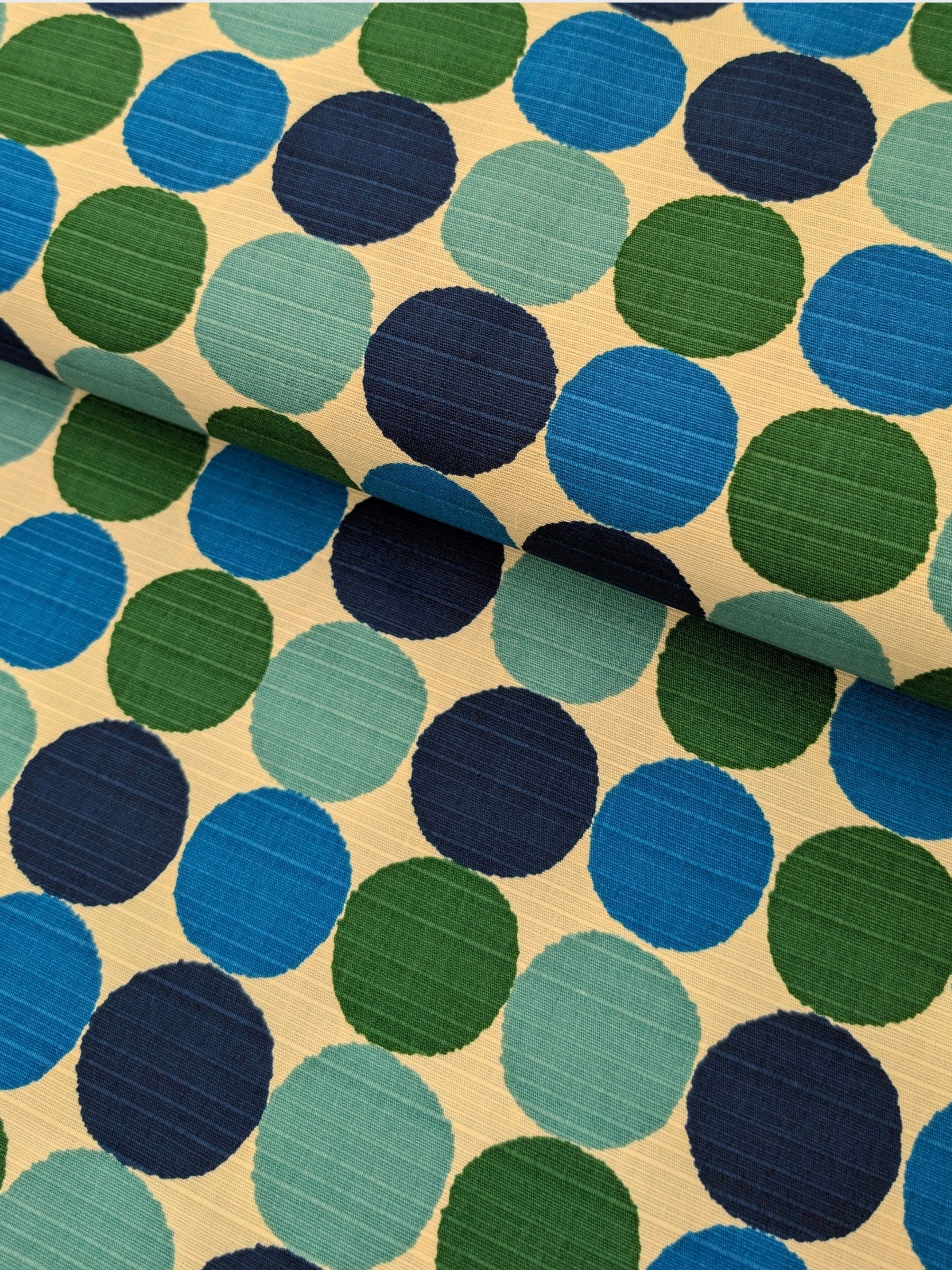Sevenberry - Circles Cotton Shantung Fabric - Blue & Green