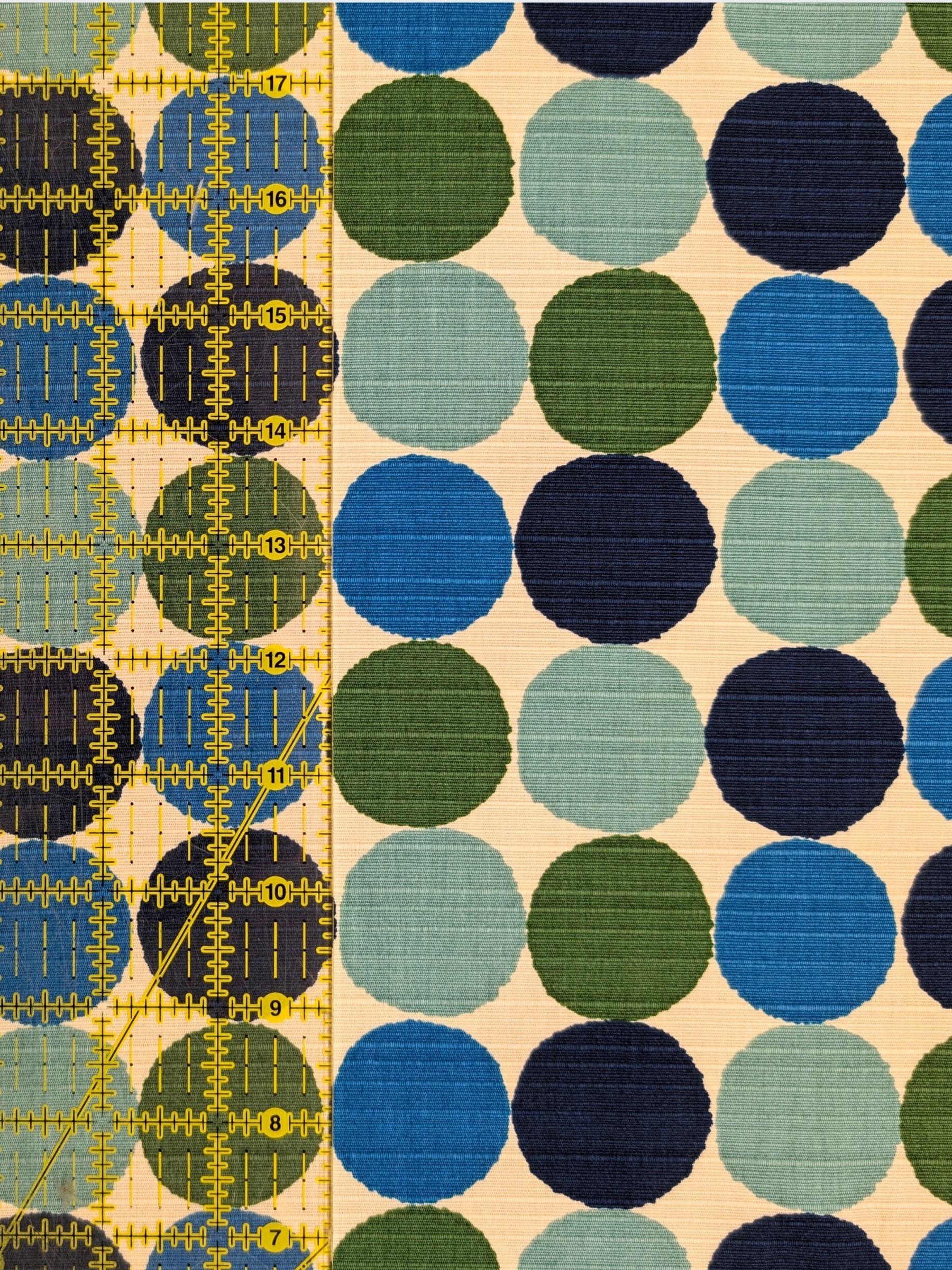 Sevenberry - Circles Cotton Shantung Fabric - Blue & Green