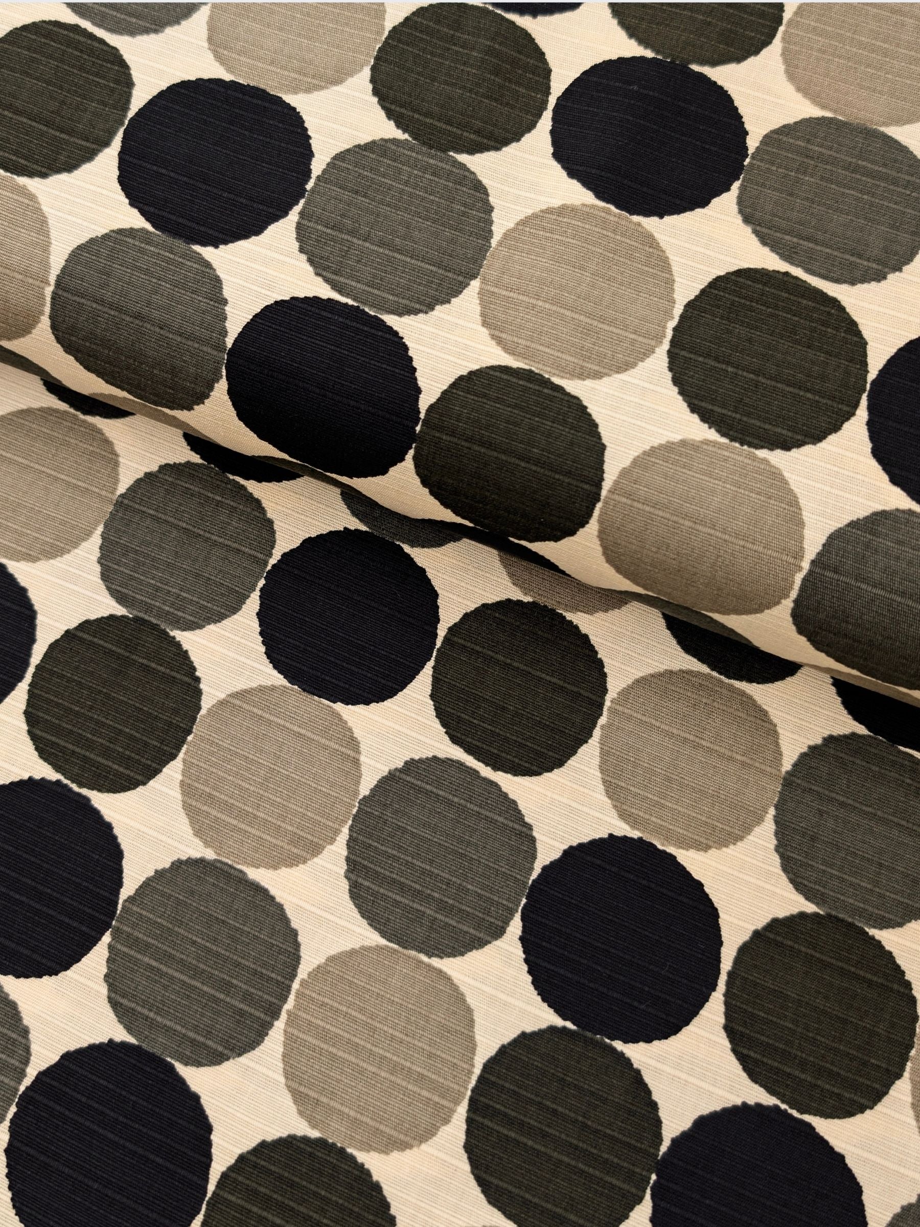 Sevenberry - Circles Cotton Shantung Fabric - Black & Gray