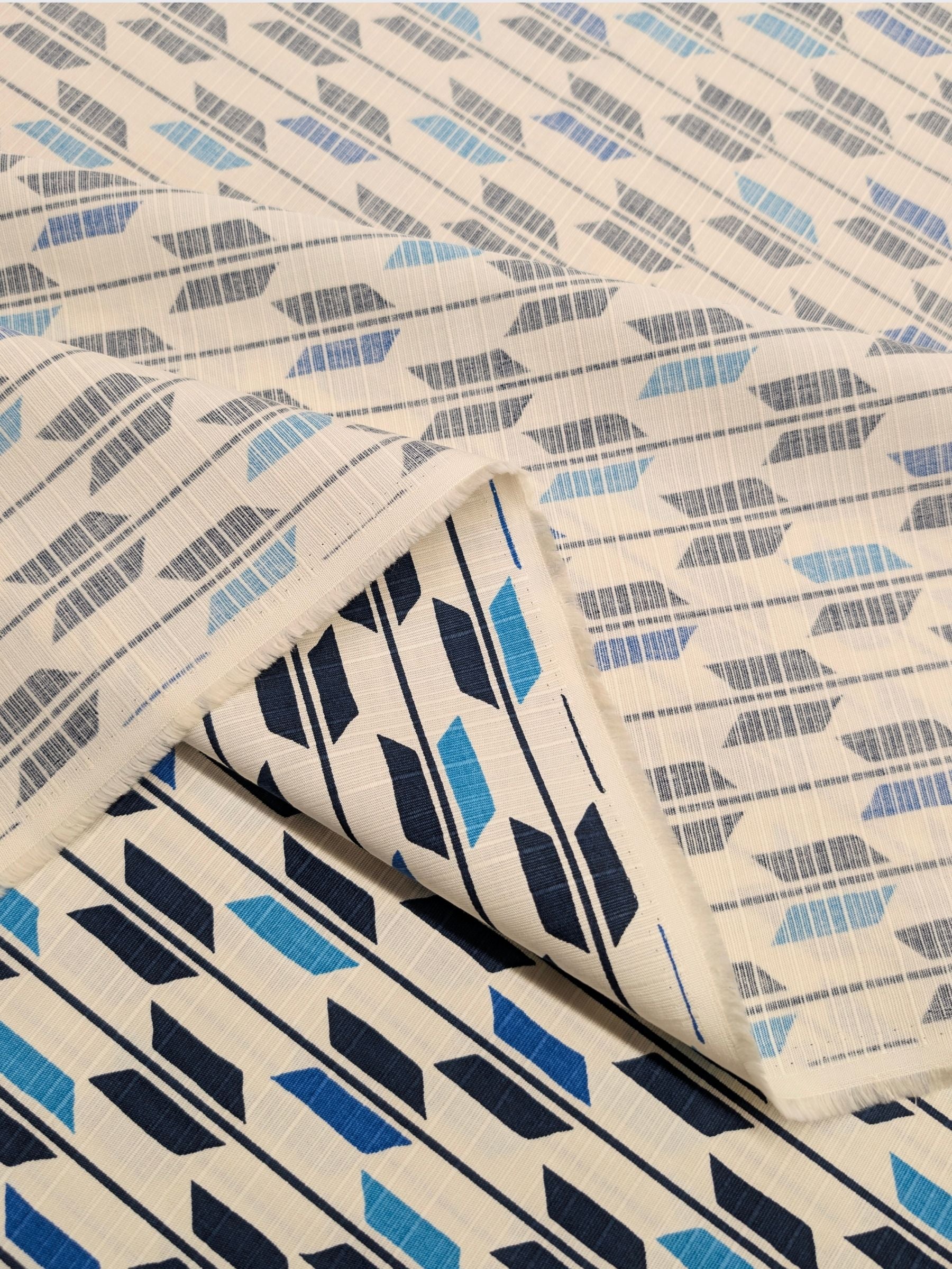 Sevenberry - Arrow Cotton Shantung Fabric - White & Blue