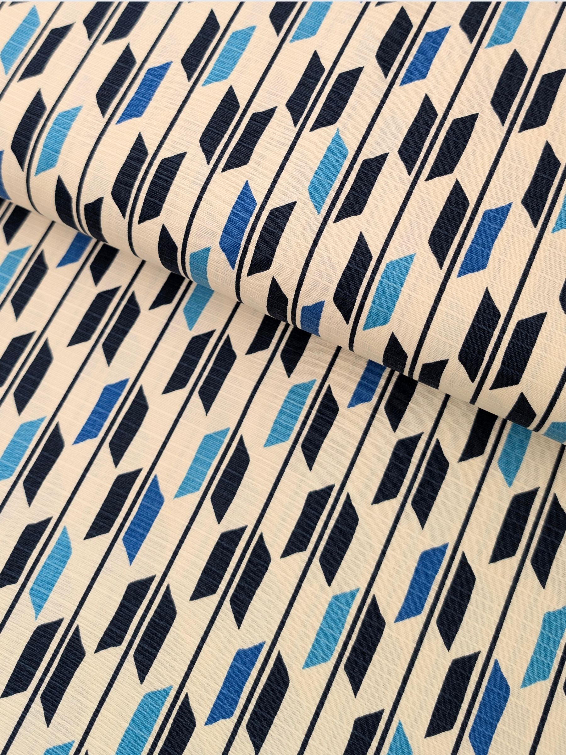 Sevenberry - Arrow Cotton Shantung Fabric - White & Blue
