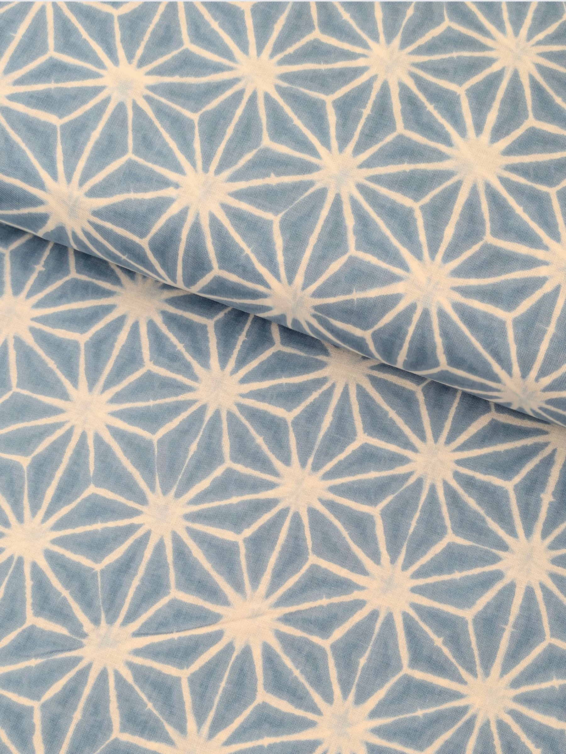 Sevenberry - Asanoha Shibori Printed Japanese Cotton Sheeting Fabric - Light Blue & White