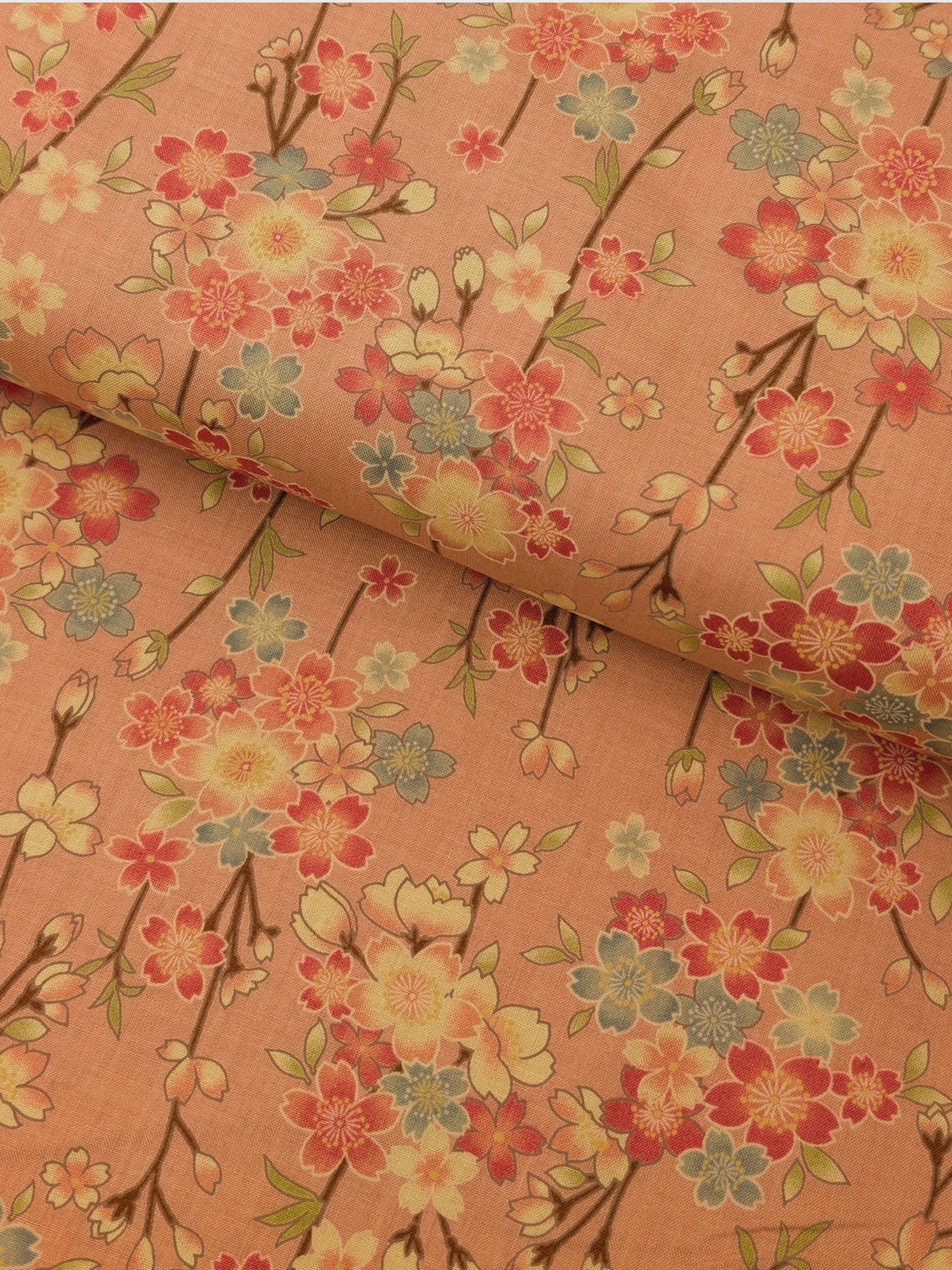Sevenberry - Sepia Cherry Blossoms Cotton Shirting Fabric - Pink