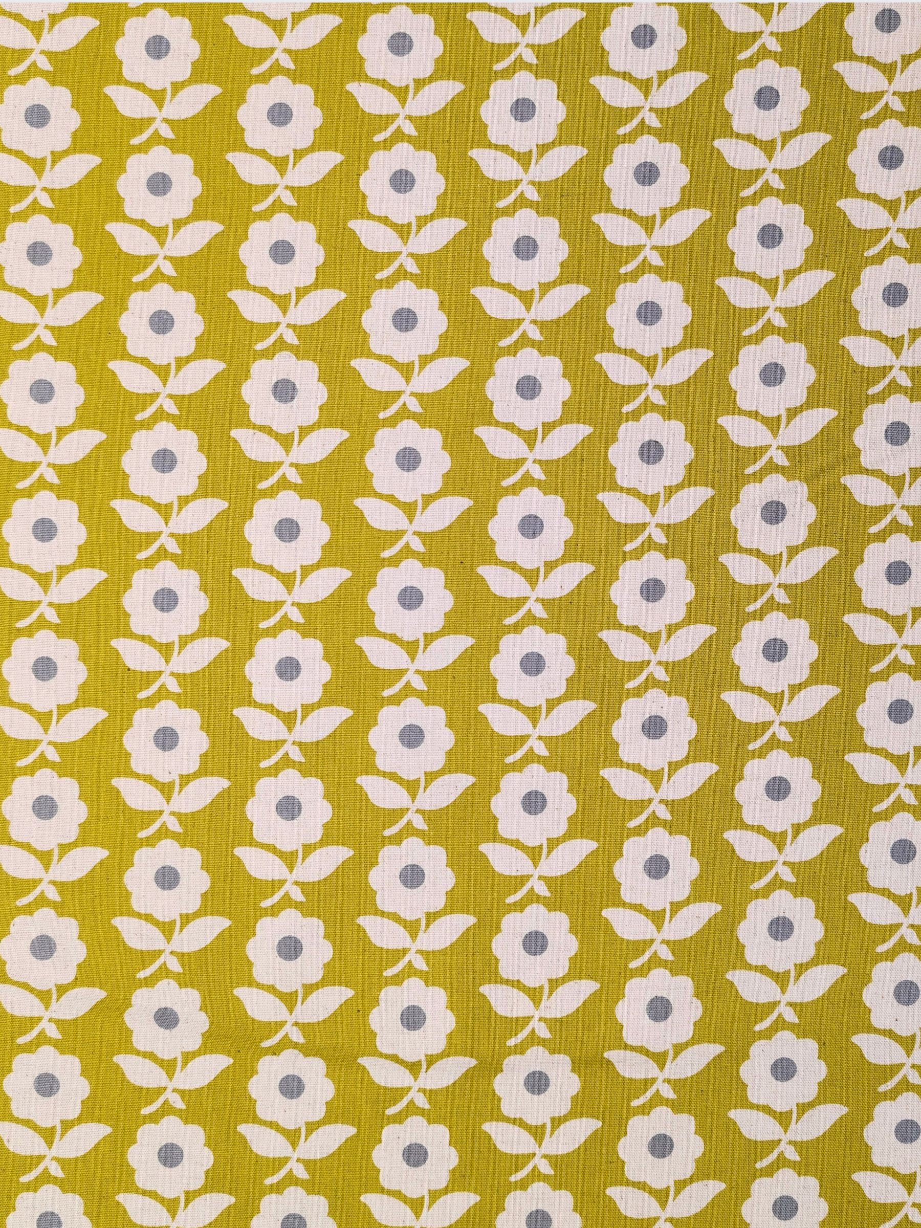 Sevenberry - Scandinavian Flowers Cotton/Linen Light Canvas Fabric - Lime Green