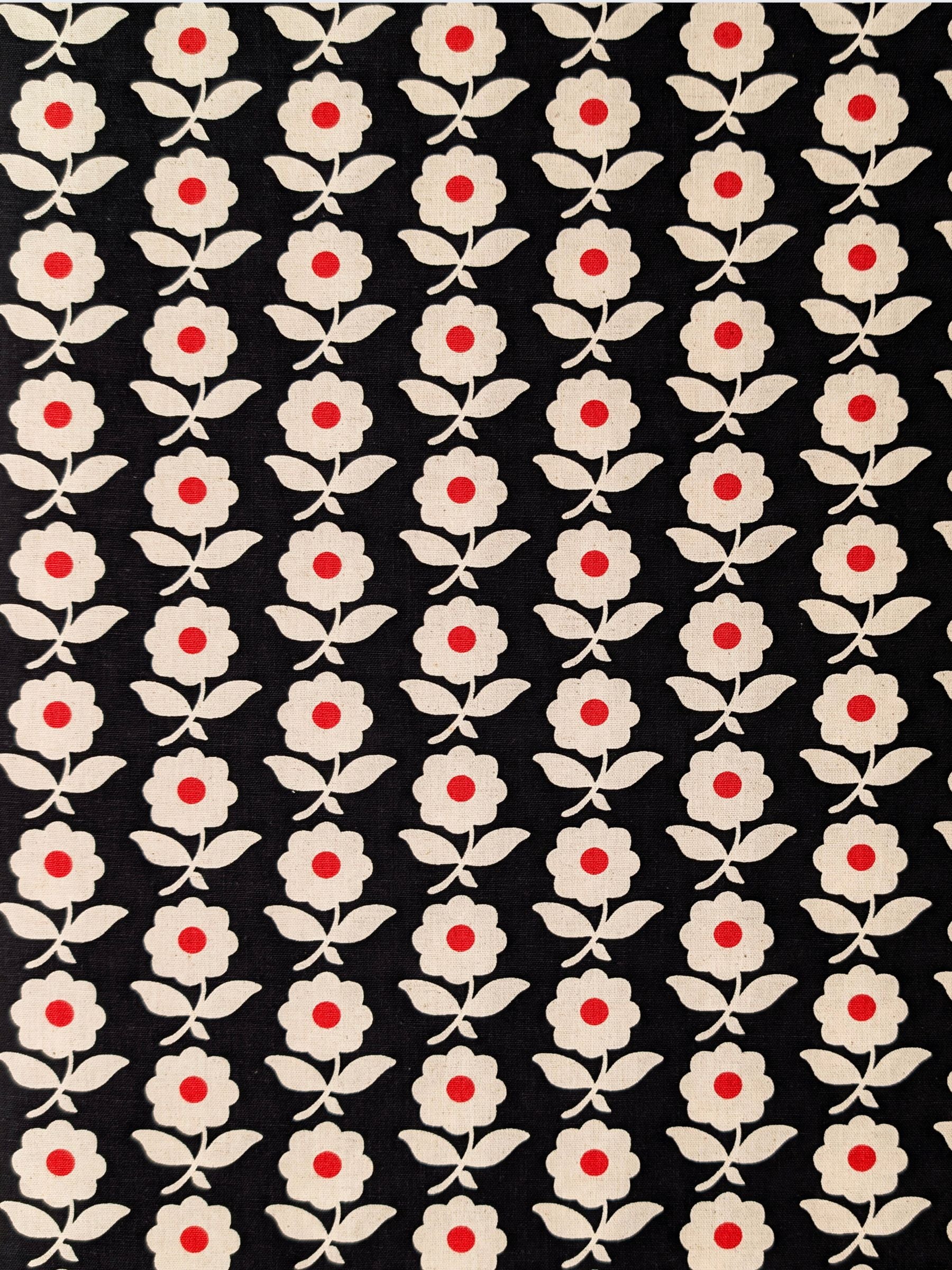 Sevenberry - Scandinavian Flowers Cotton/Linen Light Canvas Fabric - Black