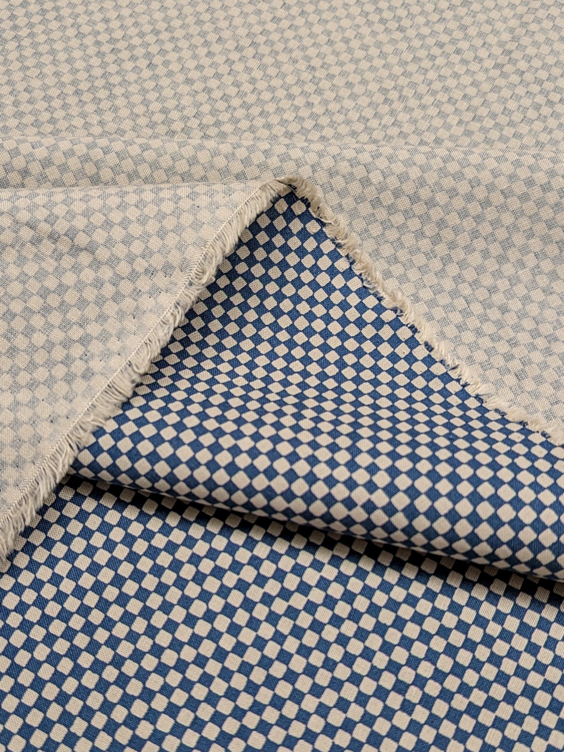 Sevenberry - Ichimatsu Checkerboard Cotton Sheeting Fabric - Medium Blue