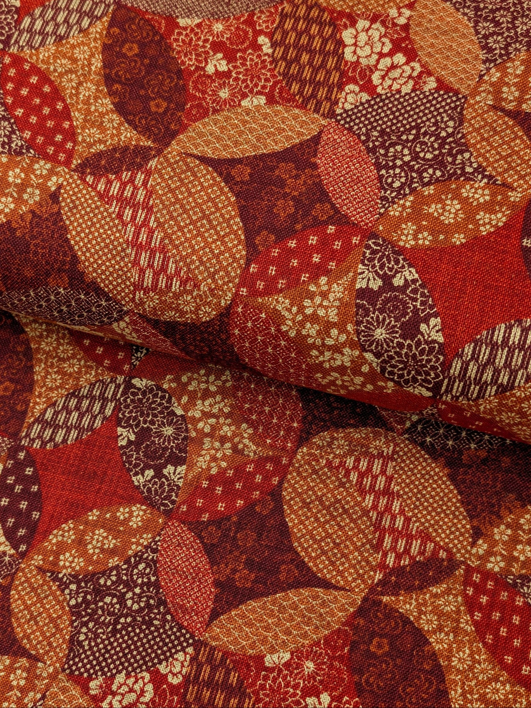Sevenberry - Patchwork Shippo Rustic Weave Cotton Fabric - Red