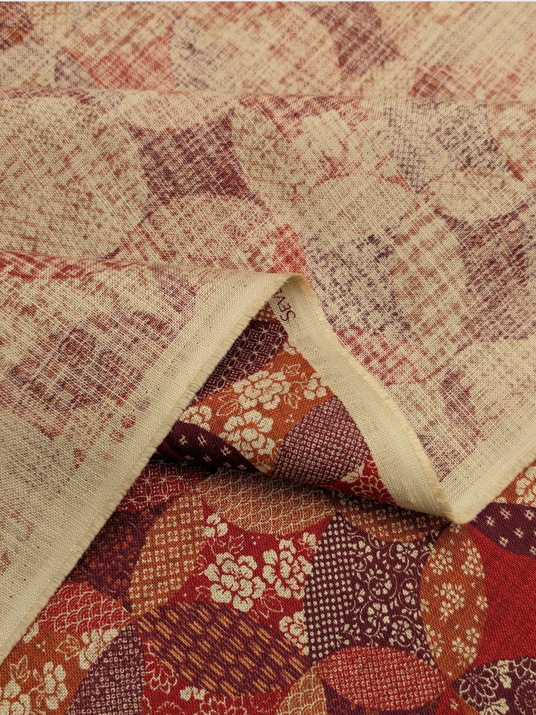 Sevenberry - Patchwork Shippo Rustic Weave Cotton Fabric - Red