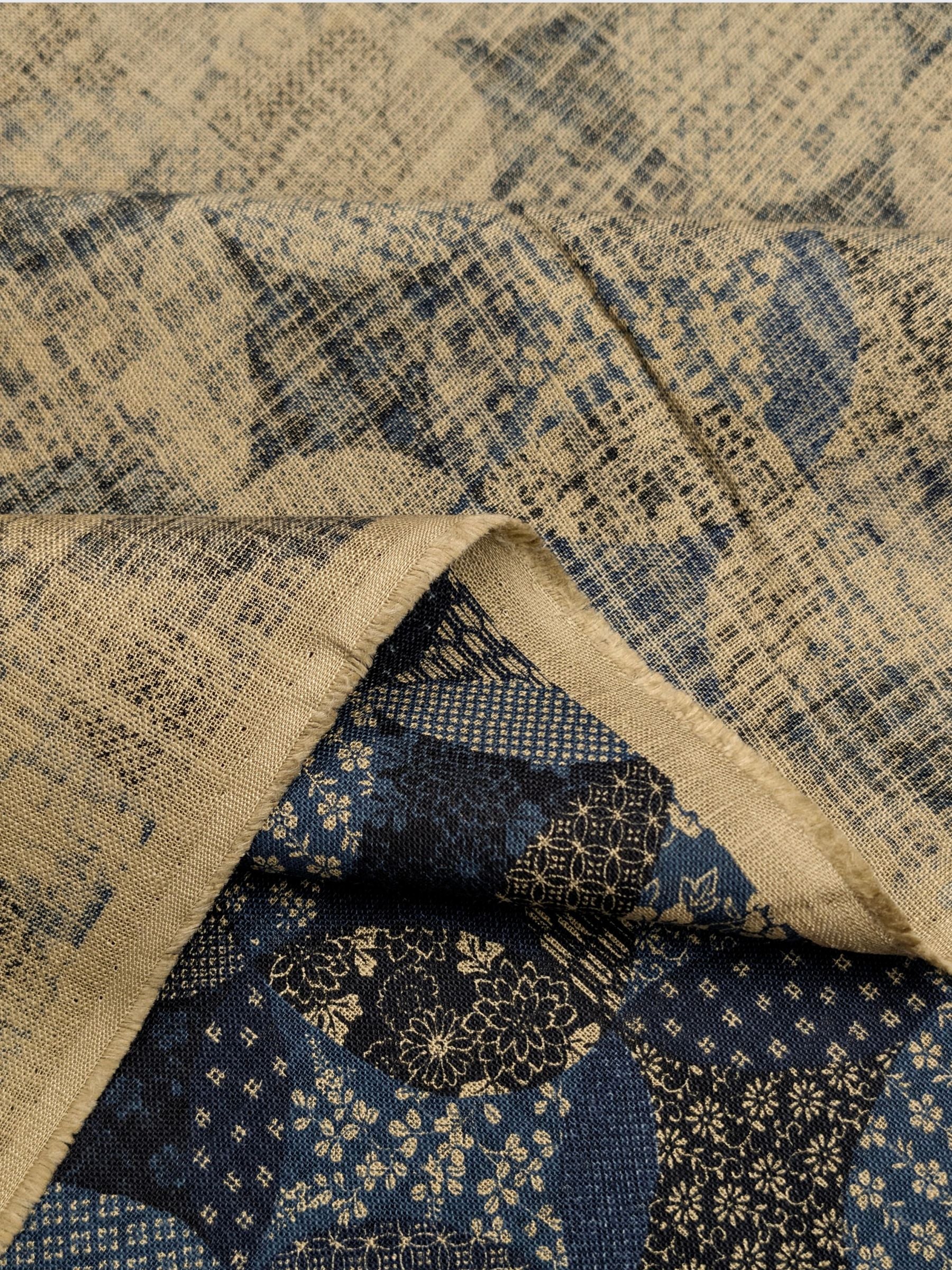 Sevenberry - Patchwork Shippo Rustic Weave Cotton Fabric - Dark Blue
