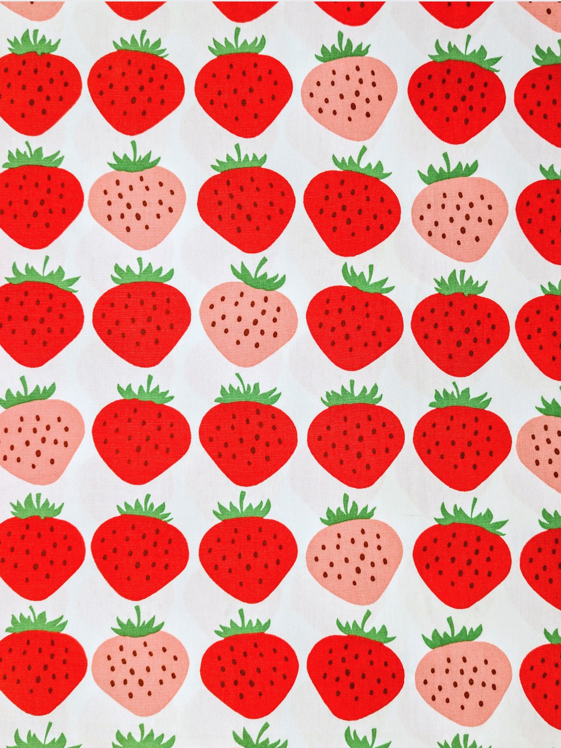 Asano - Big Strawberries Cotton Oxford Canvas - White & Pink