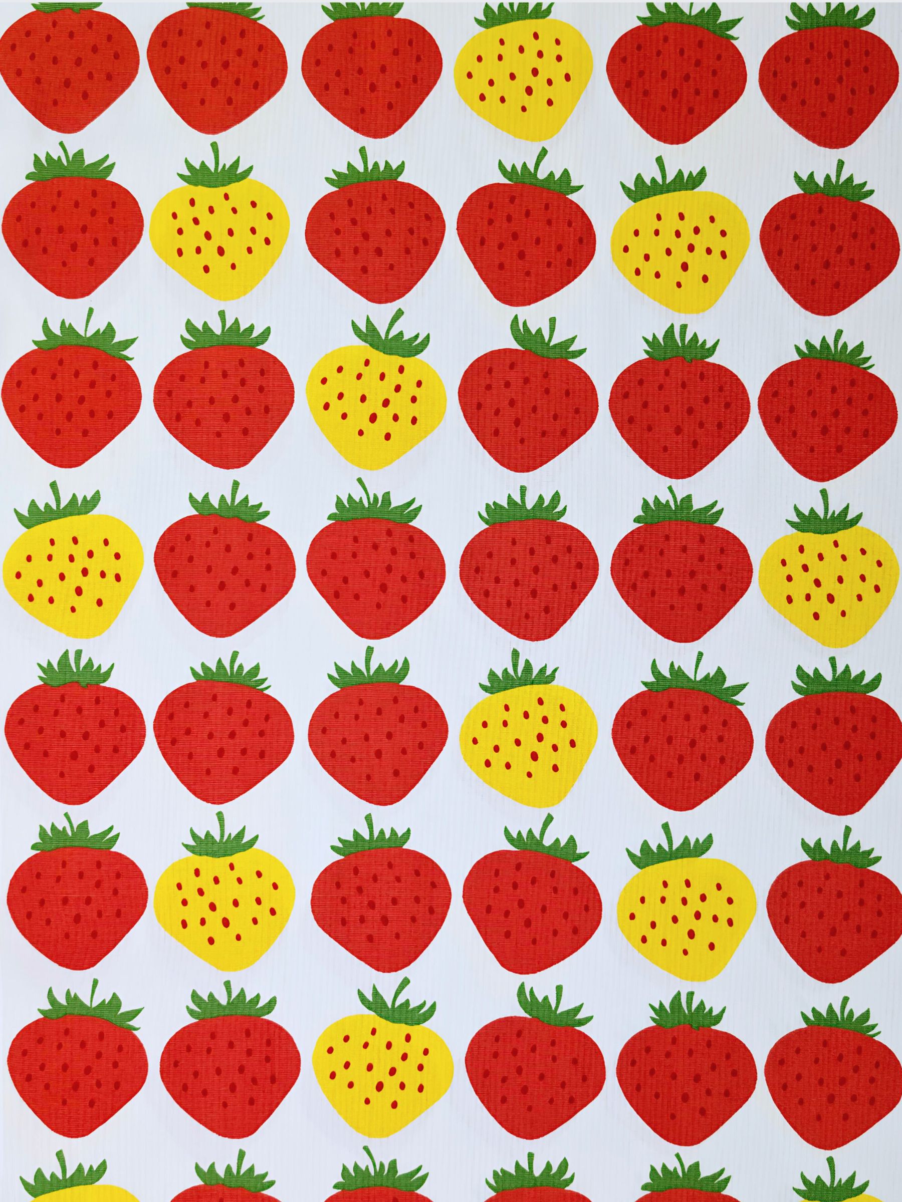 Asano - Big Strawberries Cotton Oxford Canvas - White & Yellow