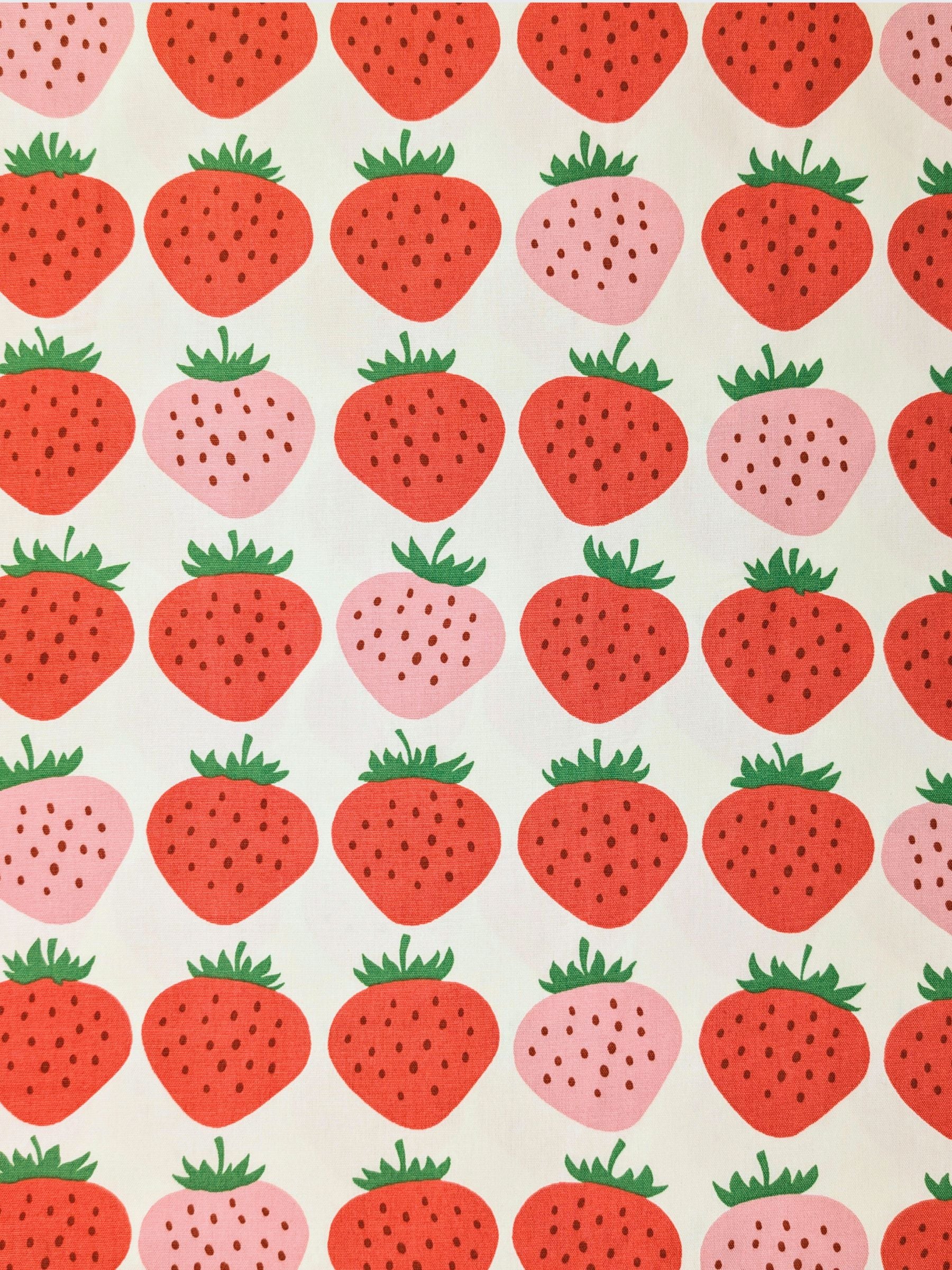 Asano - Big Strawberries Cotton Oxford Canvas - Beige & Pink