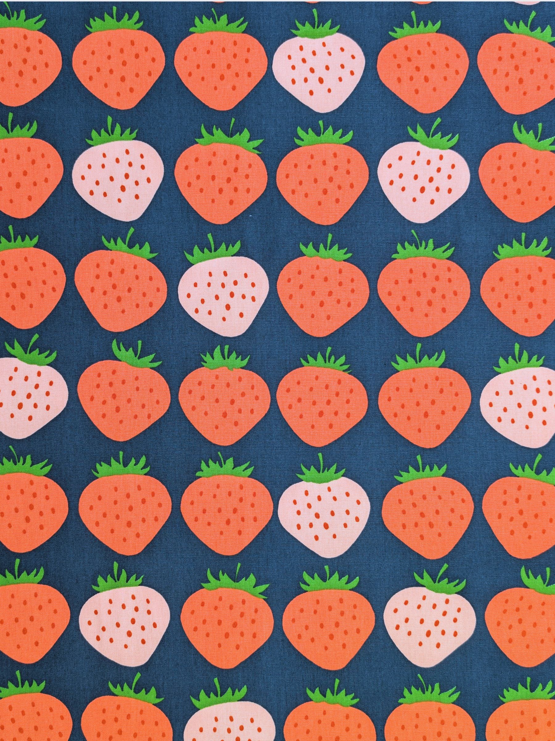 Asano - Big Strawberries Cotton Oxford Canvas Fabric - Navy & Pink