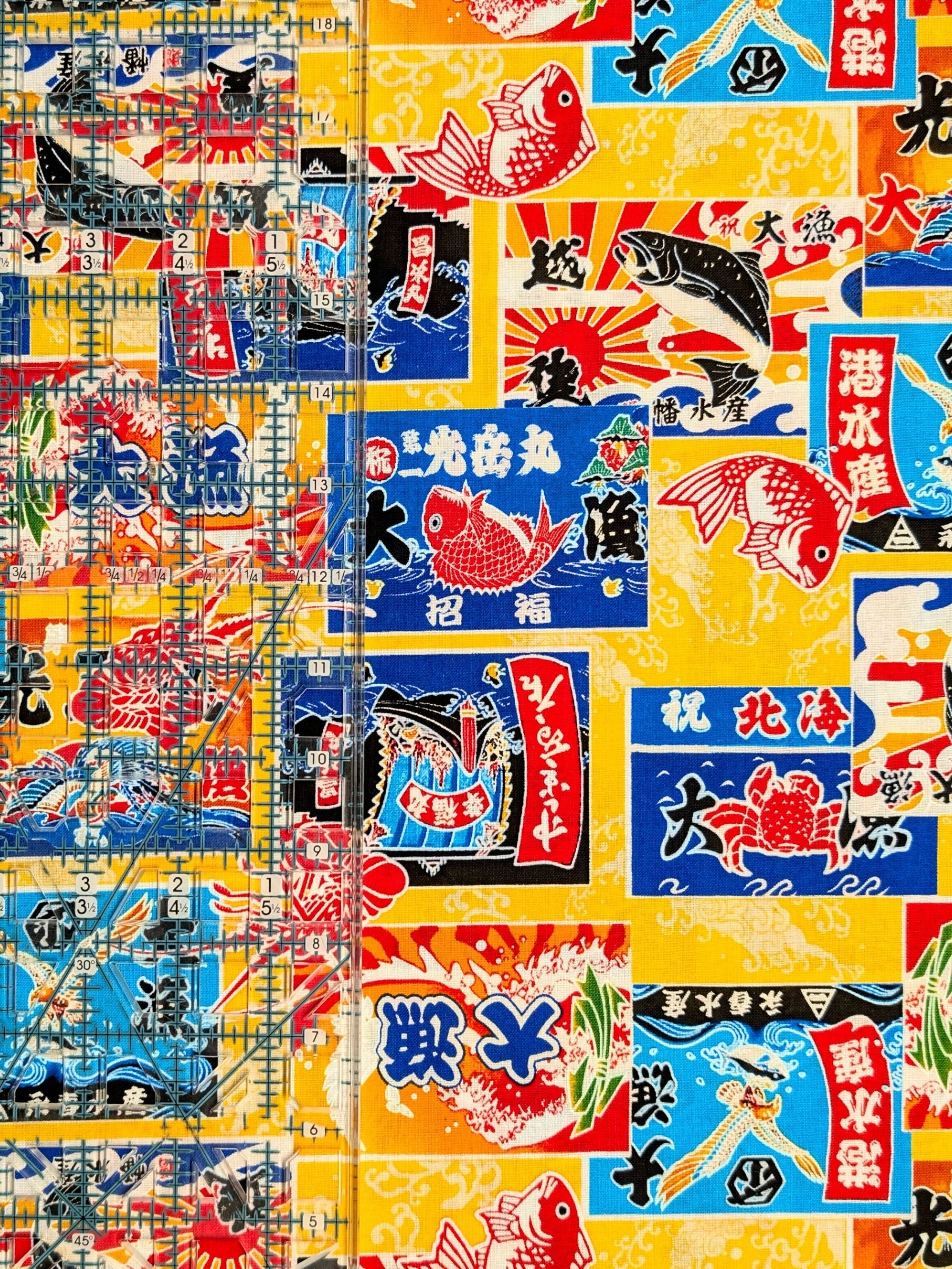 Asano - Fisherman's Flag Collage Cotton Sheeting Fabric - Yellow