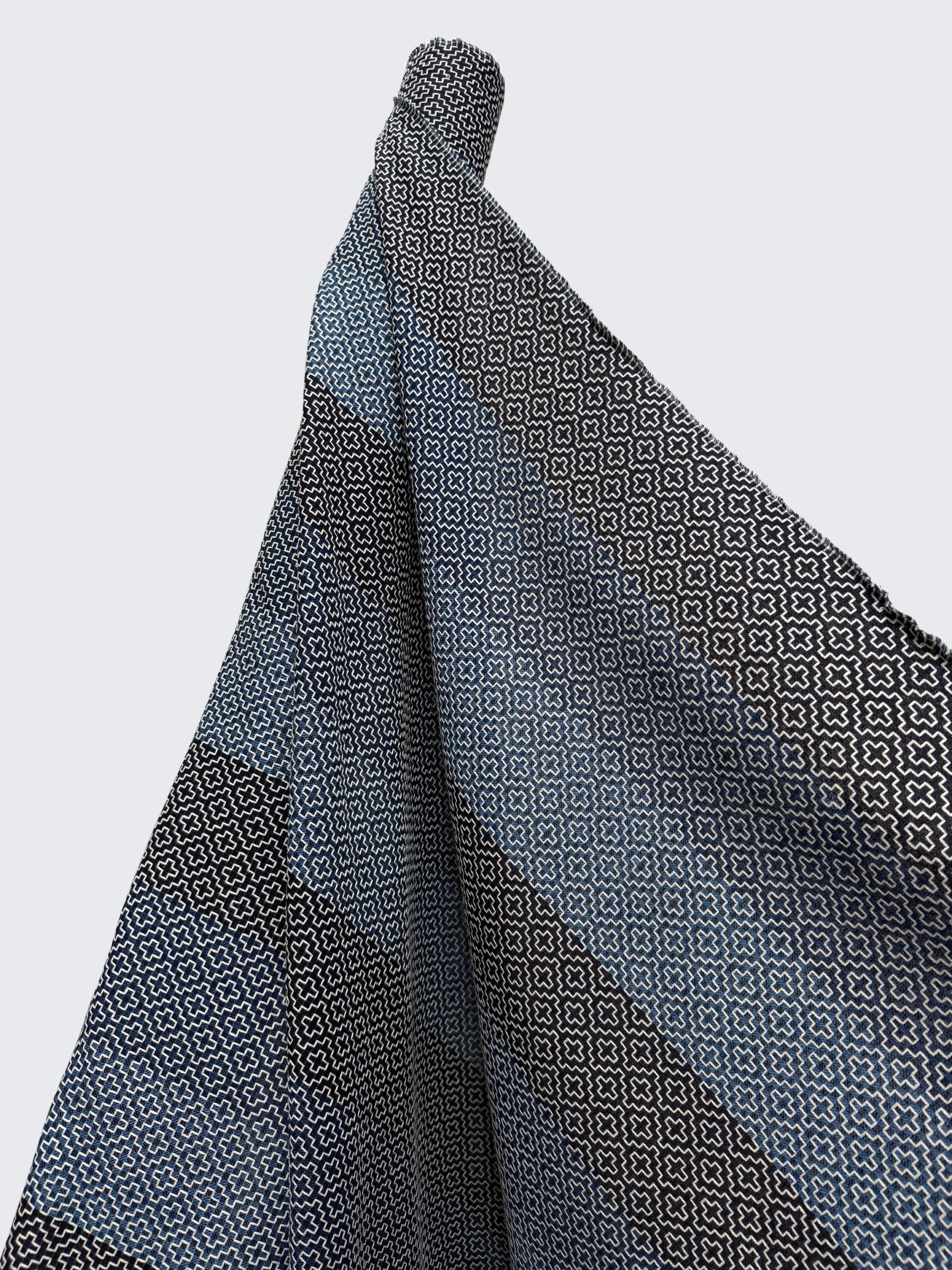 Orimono Imports - Kasuri-Sashi with Sashiko Stitching Cotton Fabric Dyed with Aizome Botanical Indigo