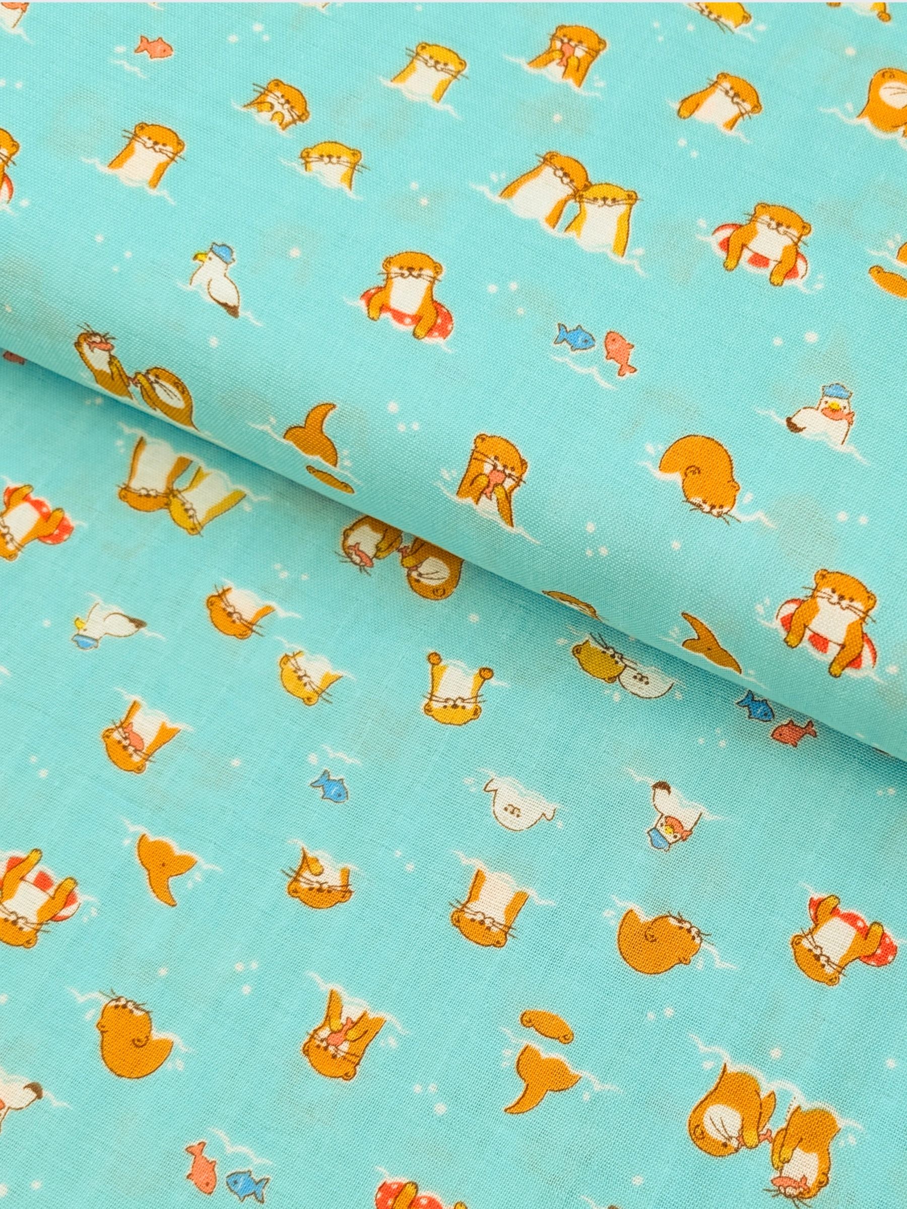 Cosmo - Little Otters Cotton Double Gauze Fabric - Teal