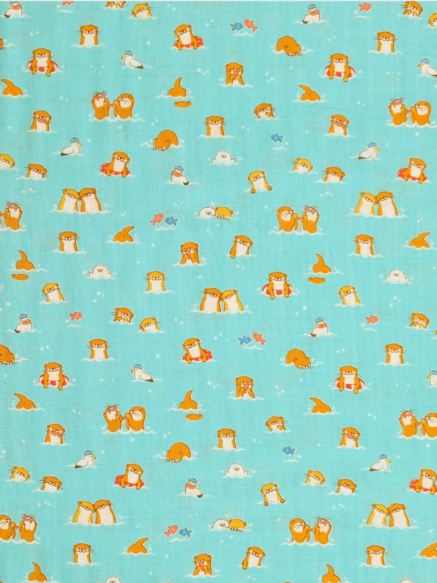 Cosmo - Little Otters Cotton Double Gauze Fabric - Teal
