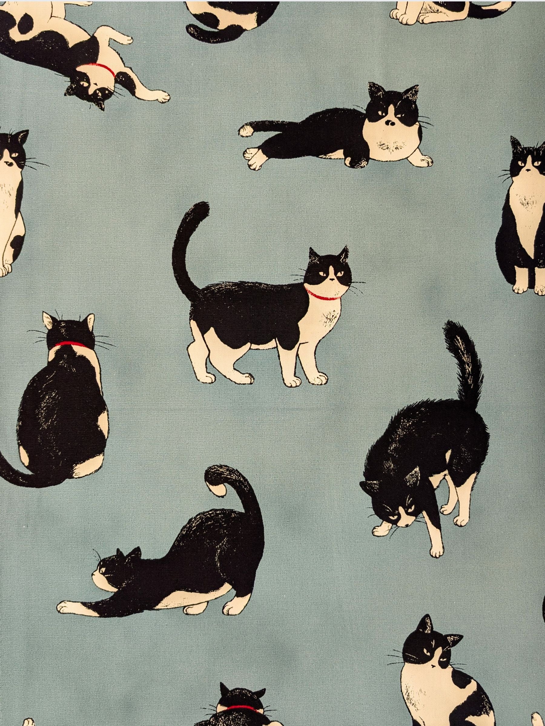 Cosmo - Tuxedo Cats Cotton Oxford Fabric - Teal