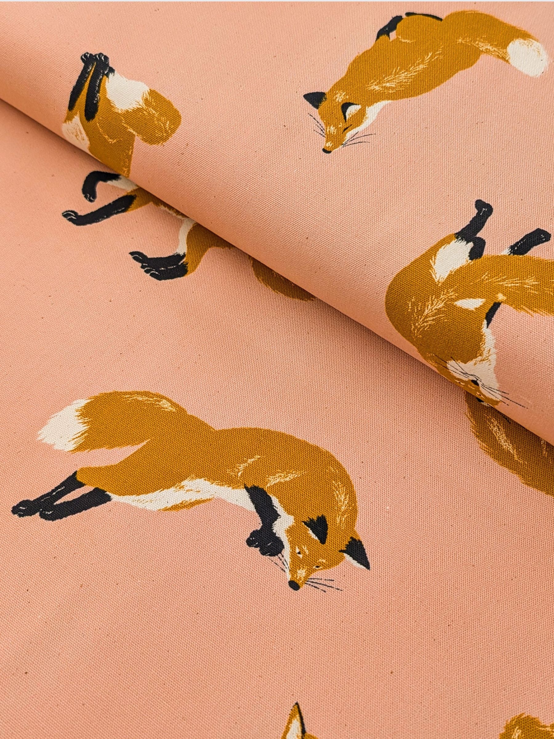 Cosmo - Playful Foxes Cotton Oxford Fabric - Pink