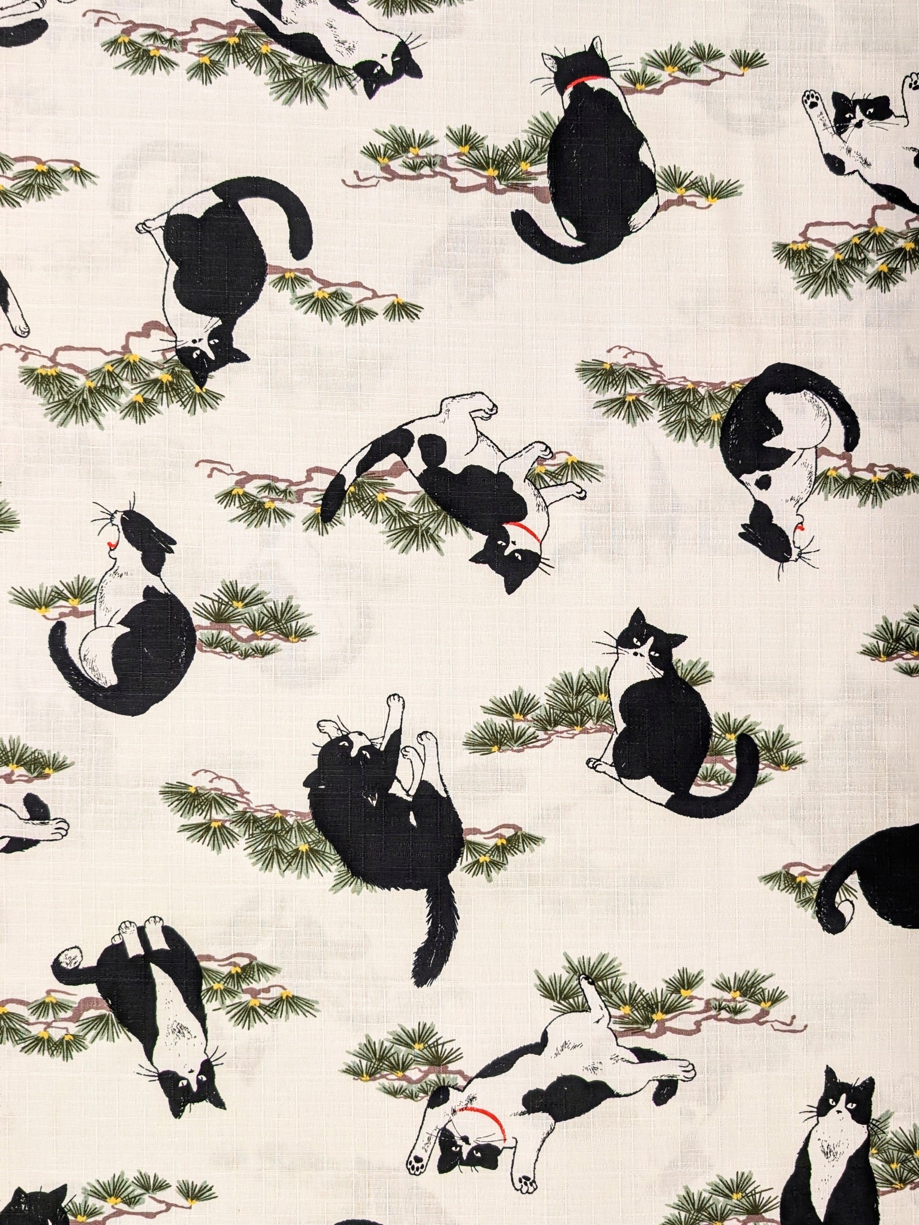 Cosmo - Tuxedo Cats in the Garden Cotton Dobby - White