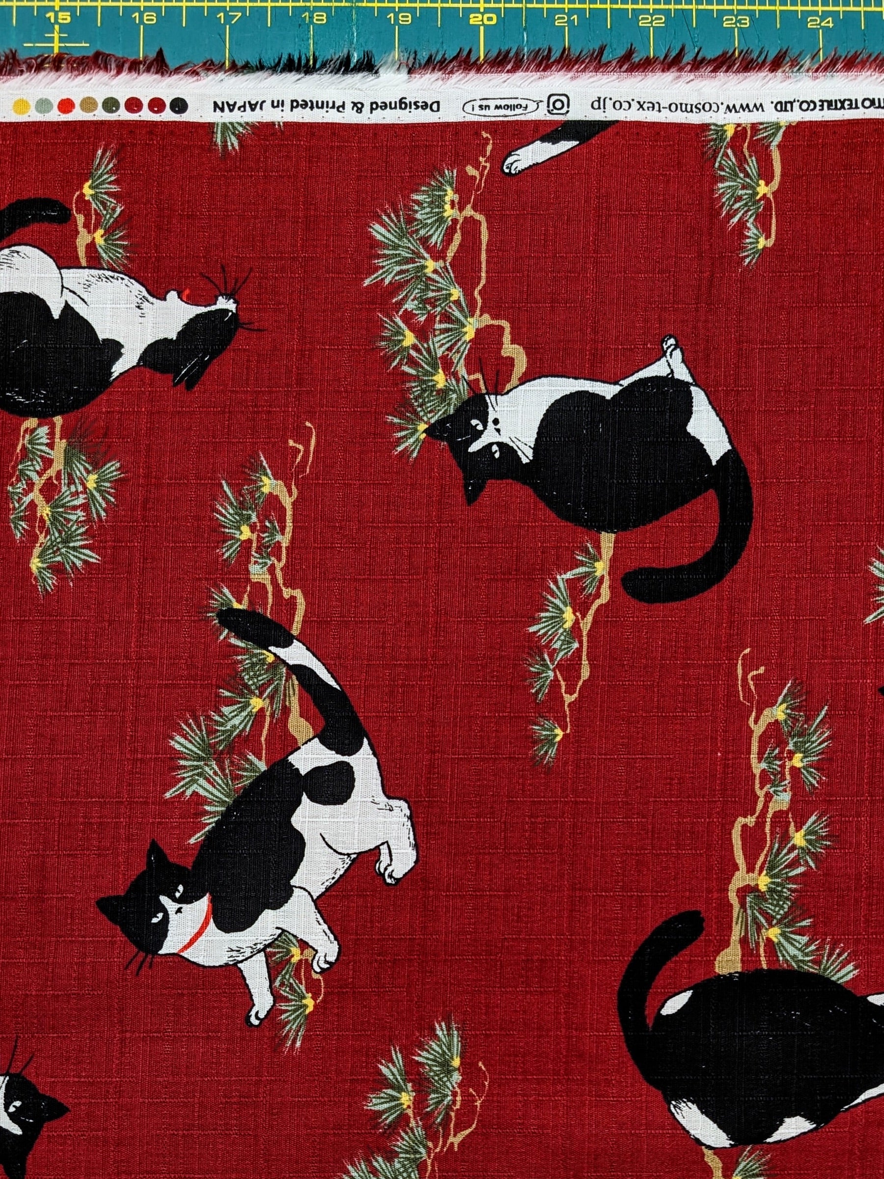 Cosmo - Tuxedo Cats in the Garden Cotton Dobby - Burgundy