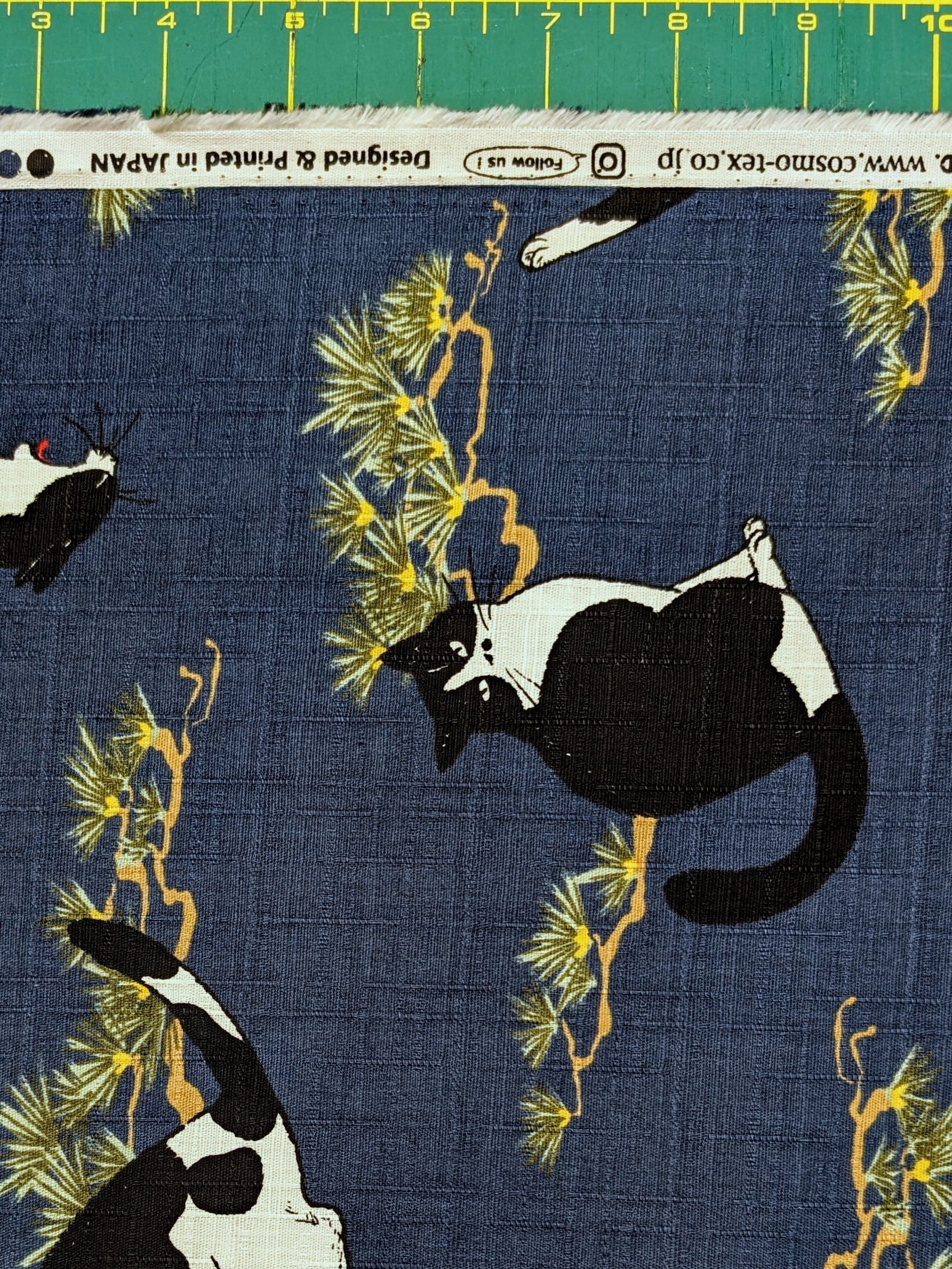Cosmo - Tuxedo Cats in the Garden Cotton Dobby - Navy