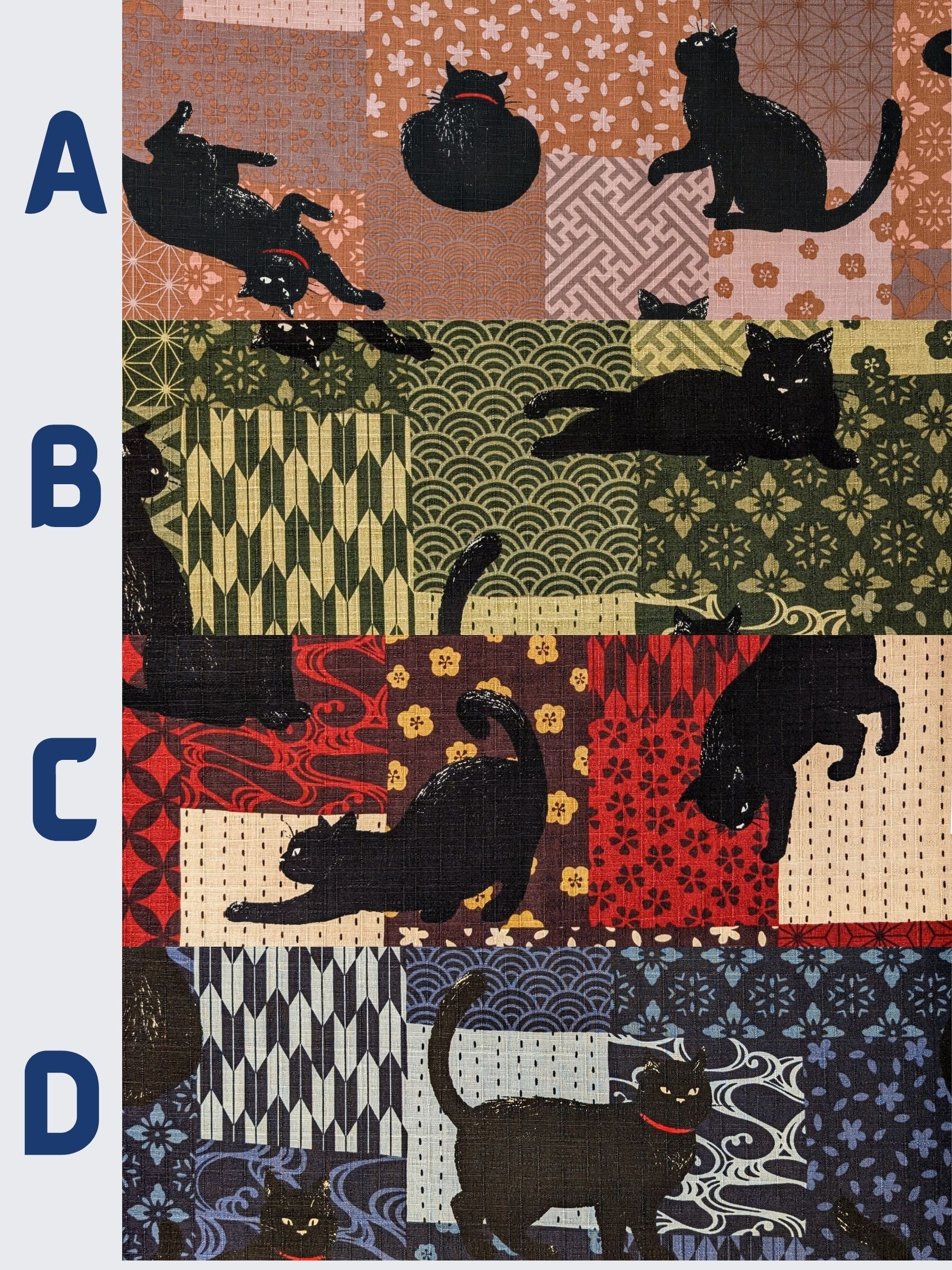 Cosmo - Boro Black Cats Cotton Dobby Fabric - Blue