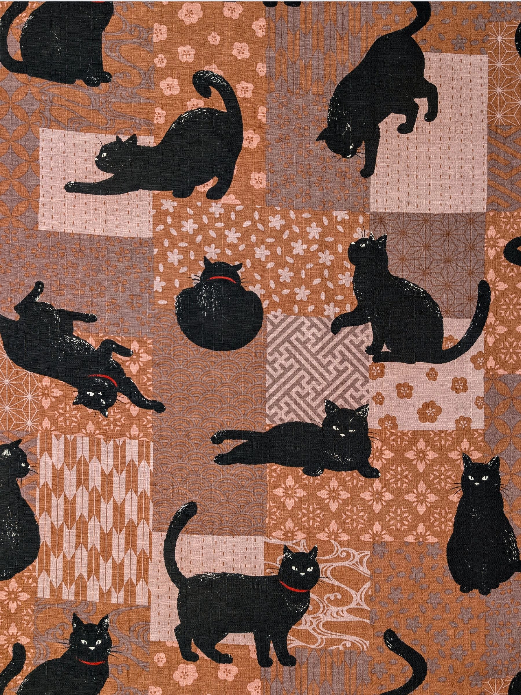 Cosmo - Boro Black Cats Cotton Dobby Fabric - Pink