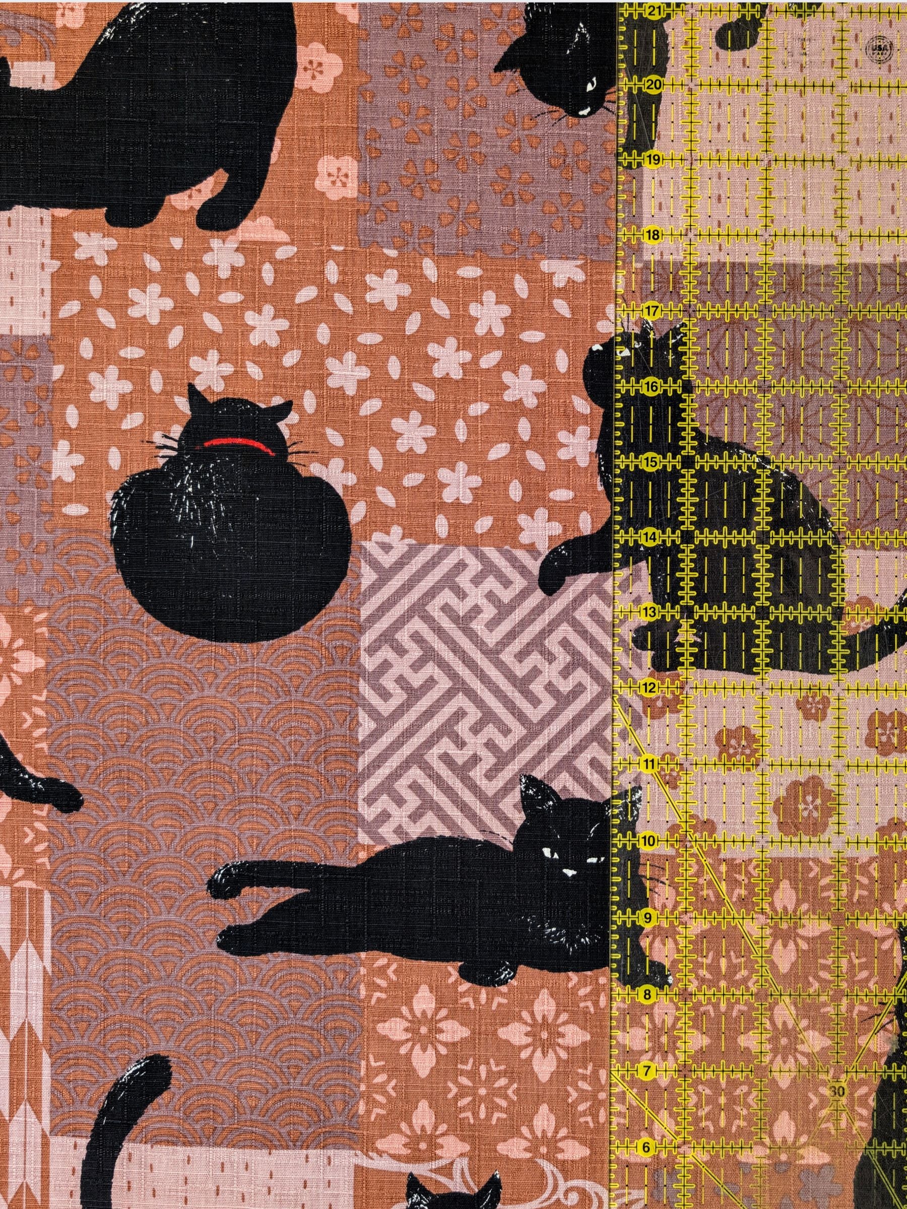 Cosmo - Boro Black Cats Cotton Dobby Fabric - Pink