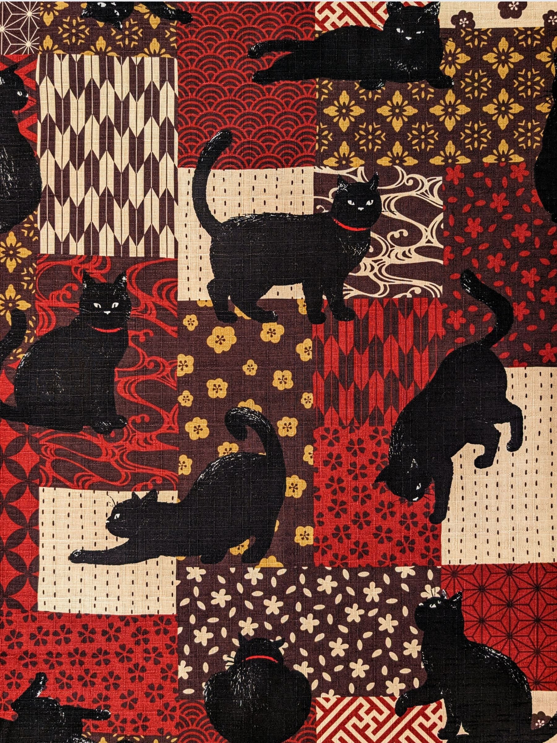 Cosmo - Boro Black Cats Cotton Dobby Fabric - Red