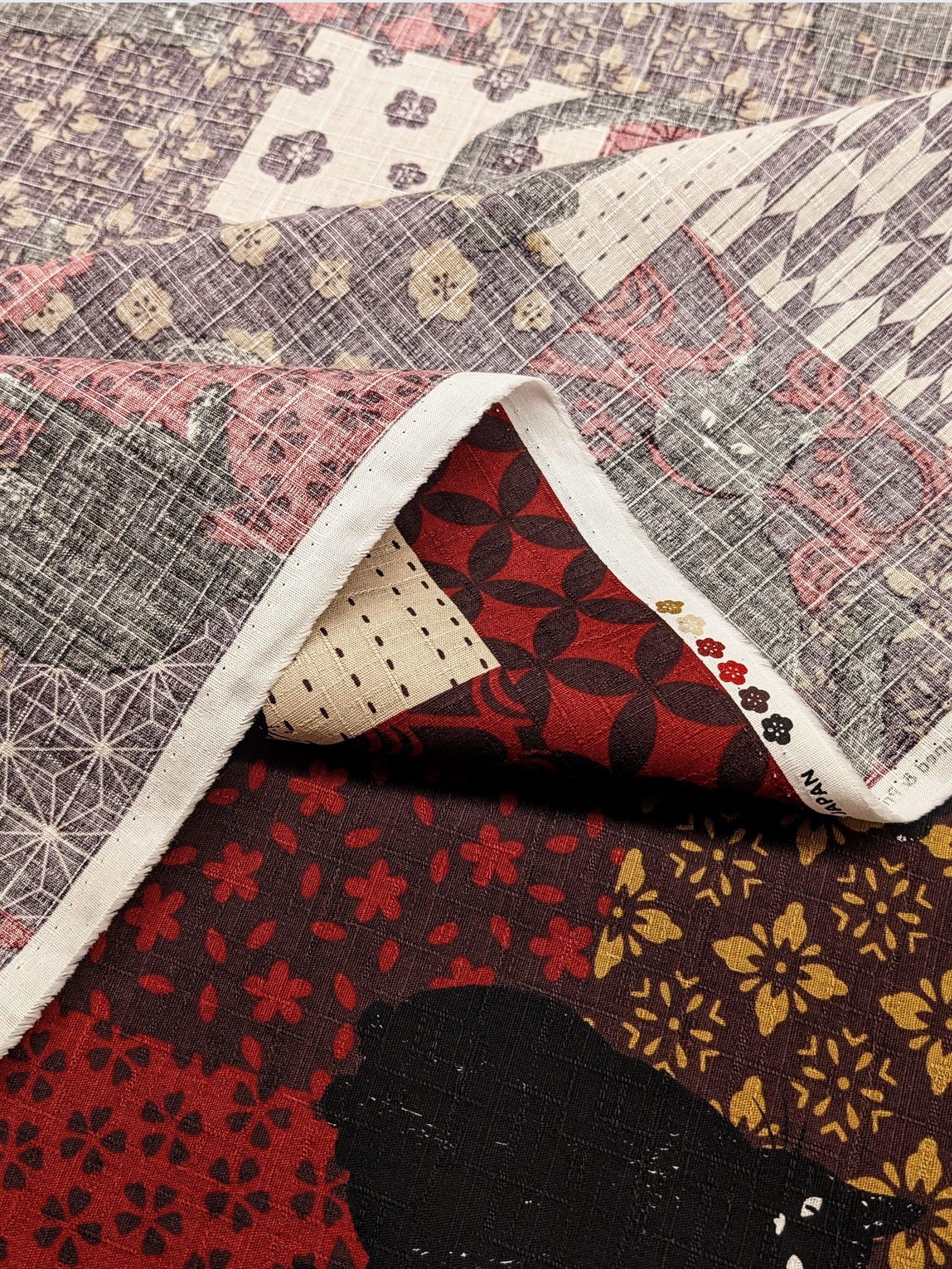 Cosmo - Boro Black Cats Cotton Dobby Fabric - Red