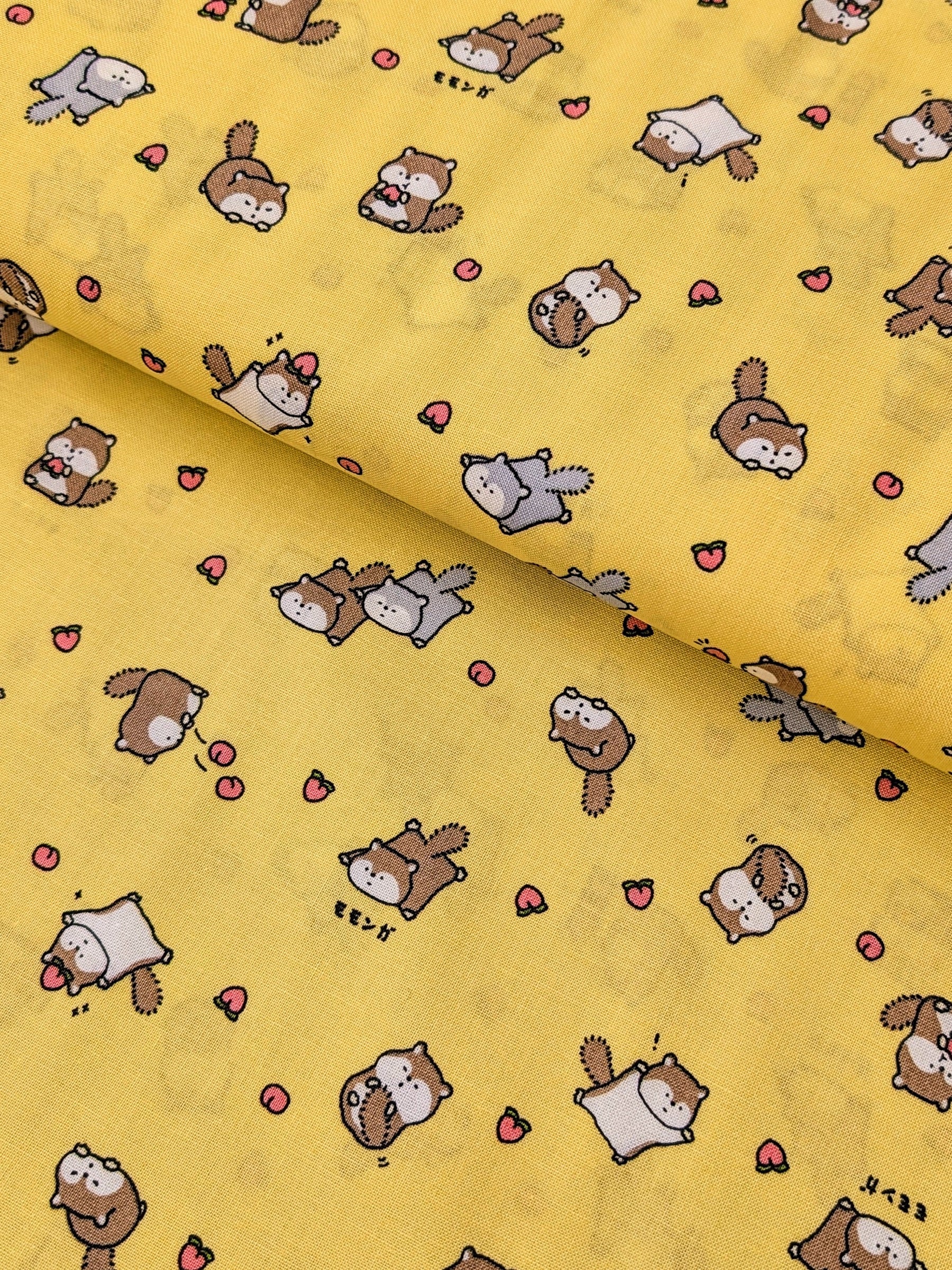 Cosmo - Flying Squirrels and Peaches Cotton Sheeting - Yellow