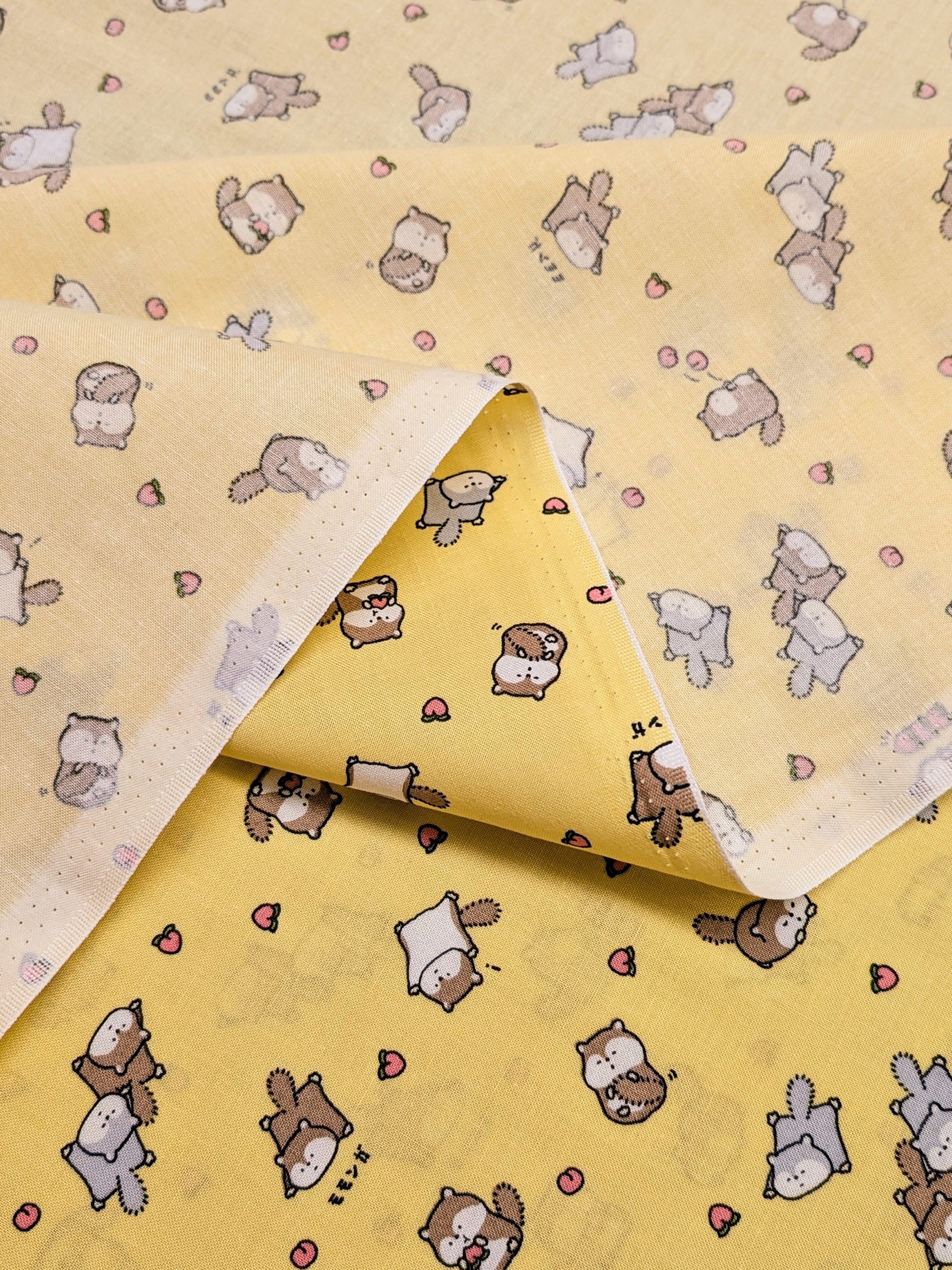 Cosmo - Flying Squirrels and Peaches Cotton Sheeting - Yellow