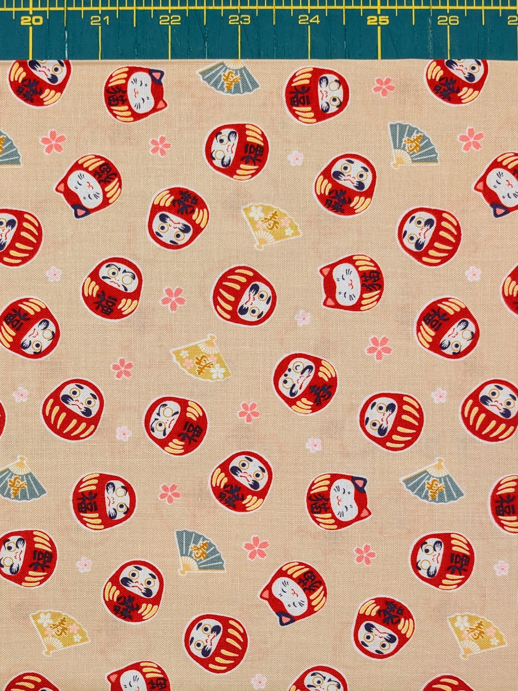 Cosmo - Sakura and Daruma Cotton Sheeting Fabric - Beige