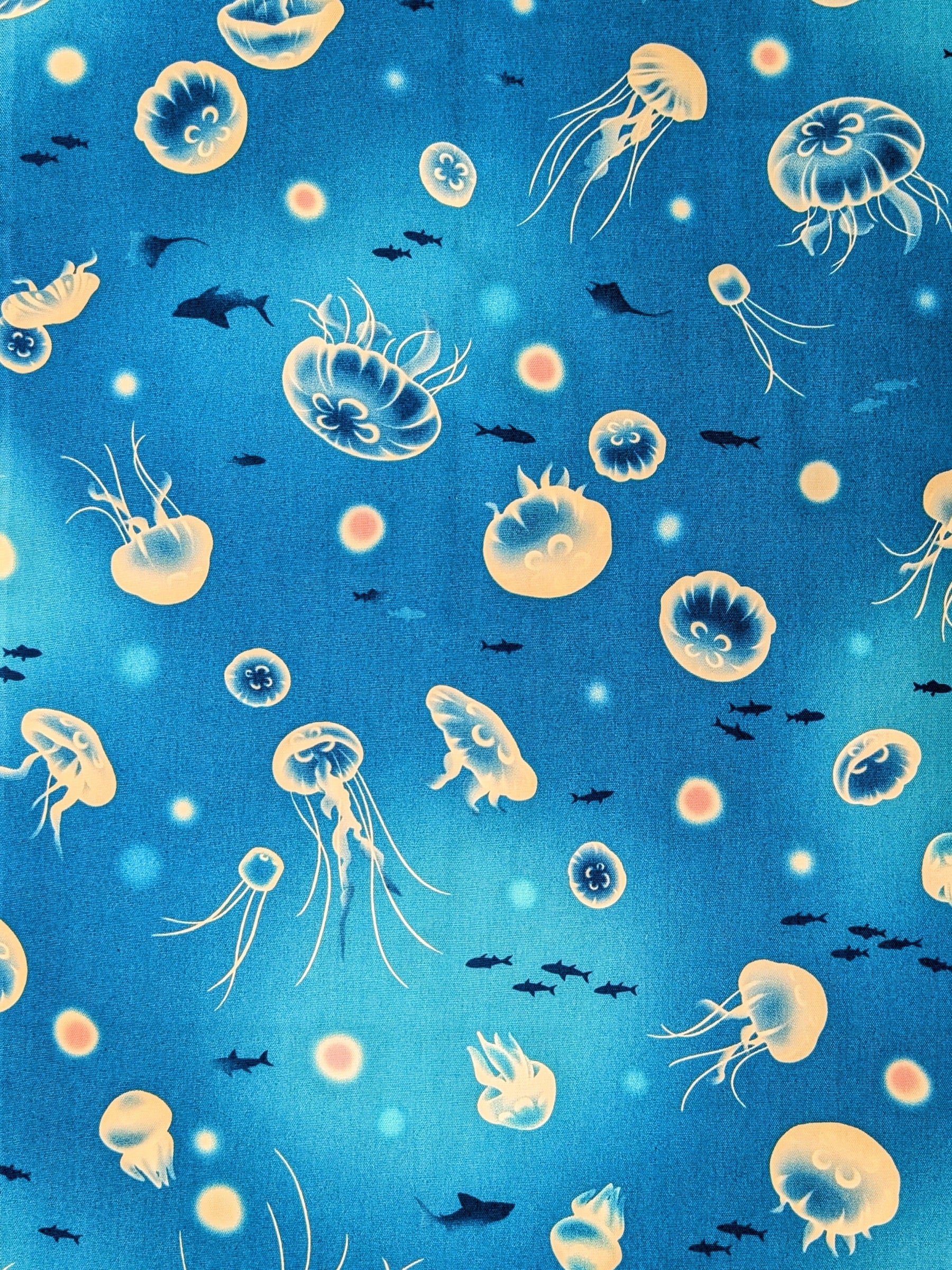 Cosmo - Flowing Jellyfish Cotton Oxford Fabric - Medium Blue
