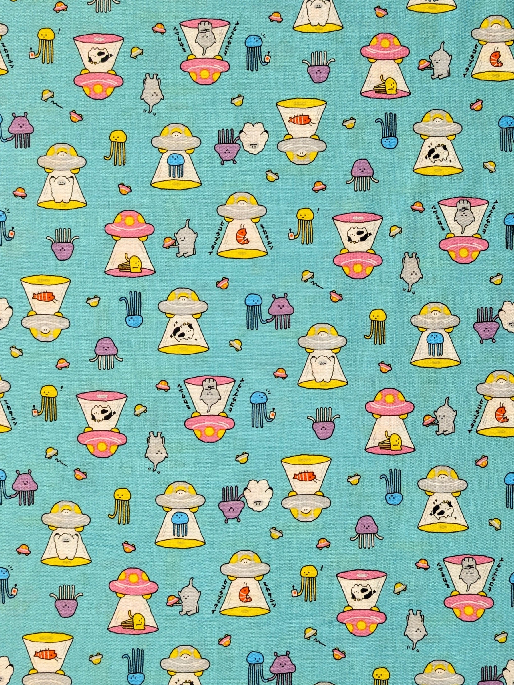 Cosmo - Tiny Aliens Cotton Sheeting Fabric - Teal