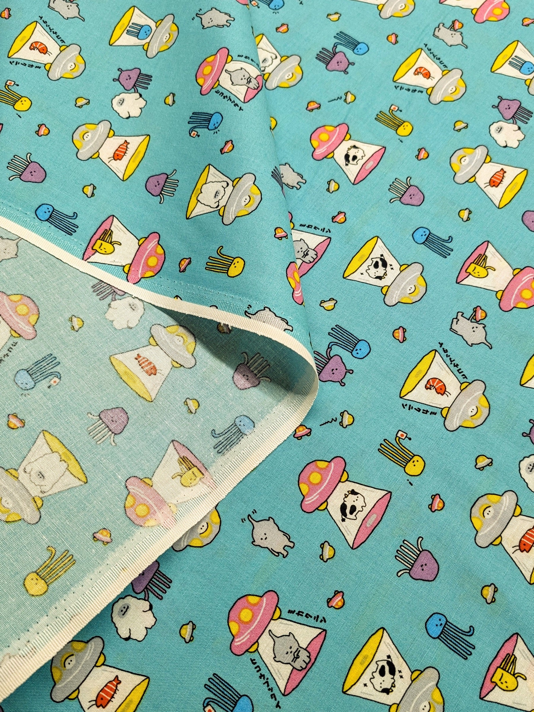 Cosmo - Tiny Aliens Cotton Sheeting Fabric - Teal