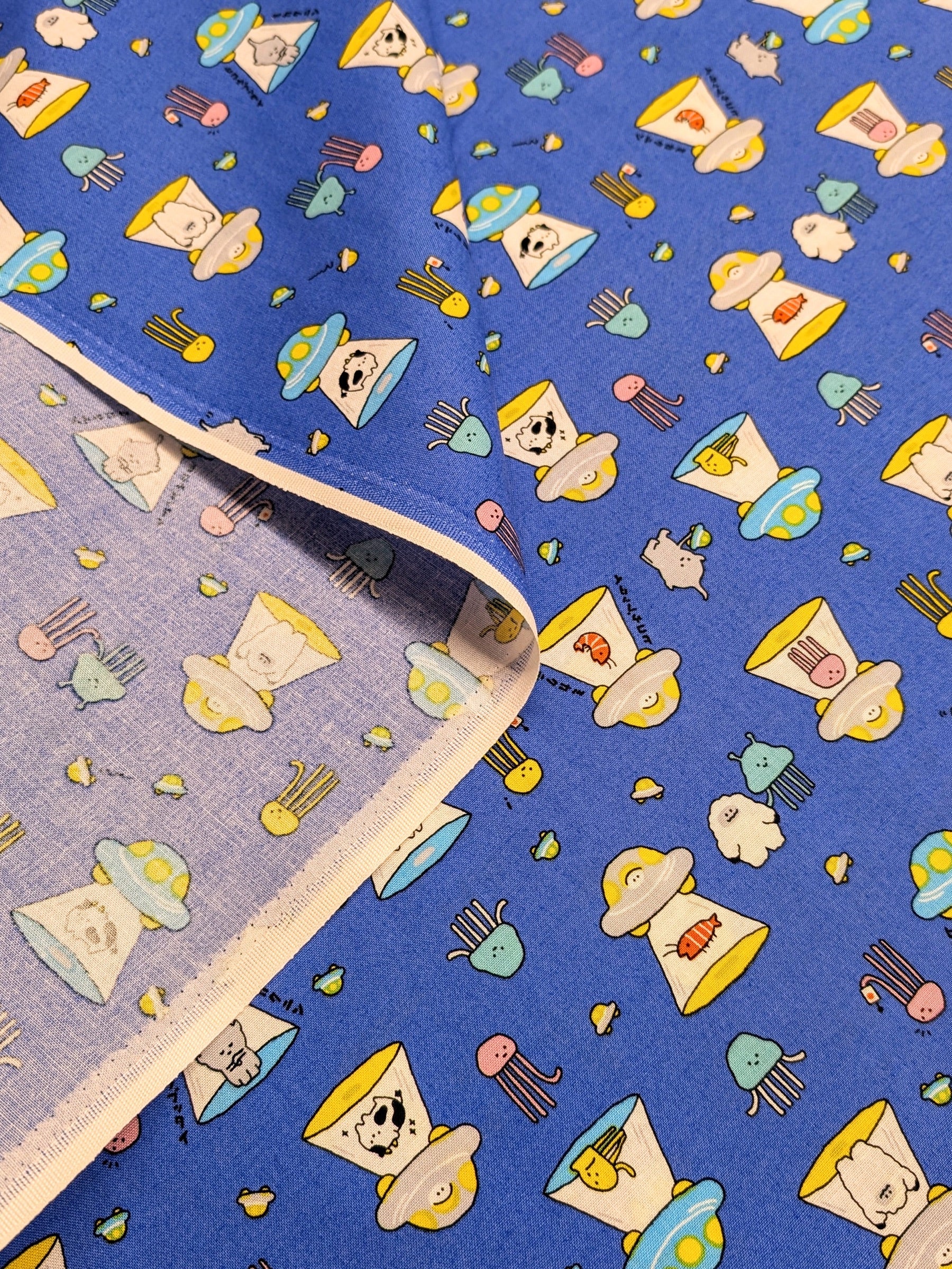 Cosmo - Tiny Aliens Cotton Sheeting Fabric - Blue