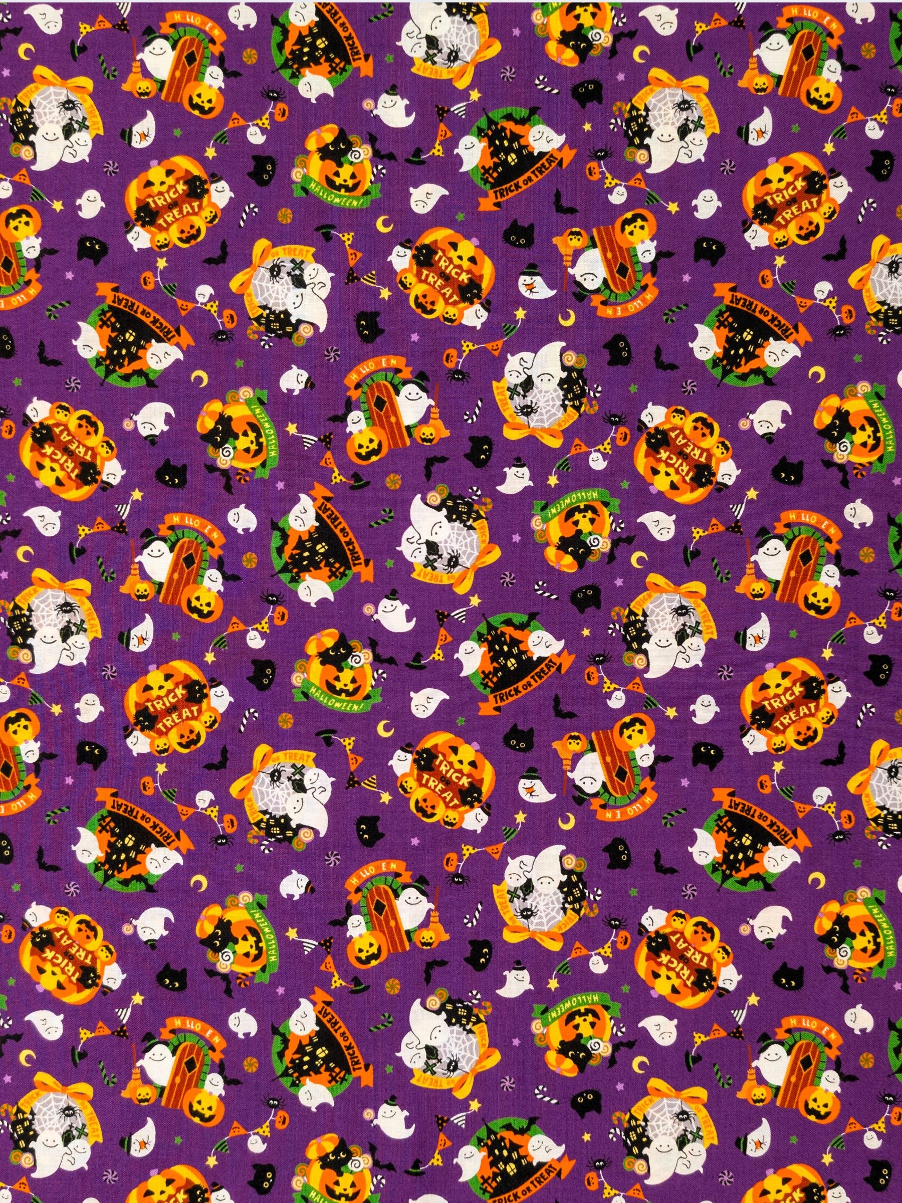 Cosmo - Trick-or-Treat Ghosts Cotton Shirting Fabric - Purple