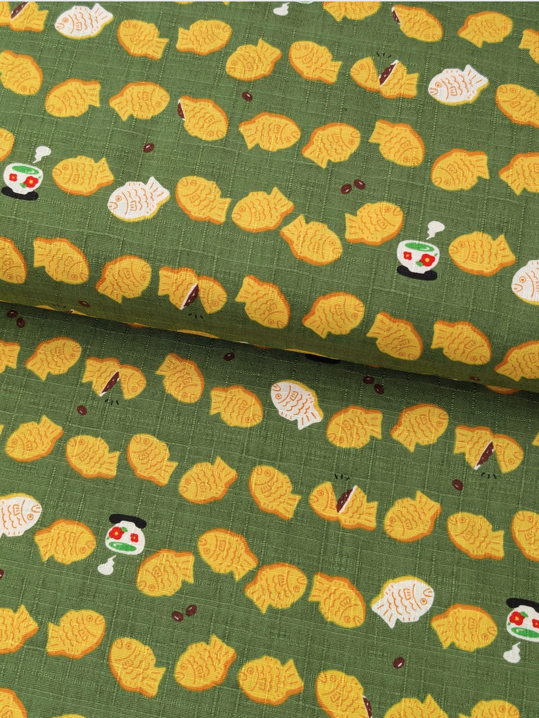 Cosmo - Taiyaki Tea Time Cotton Dobby Fabric - Green