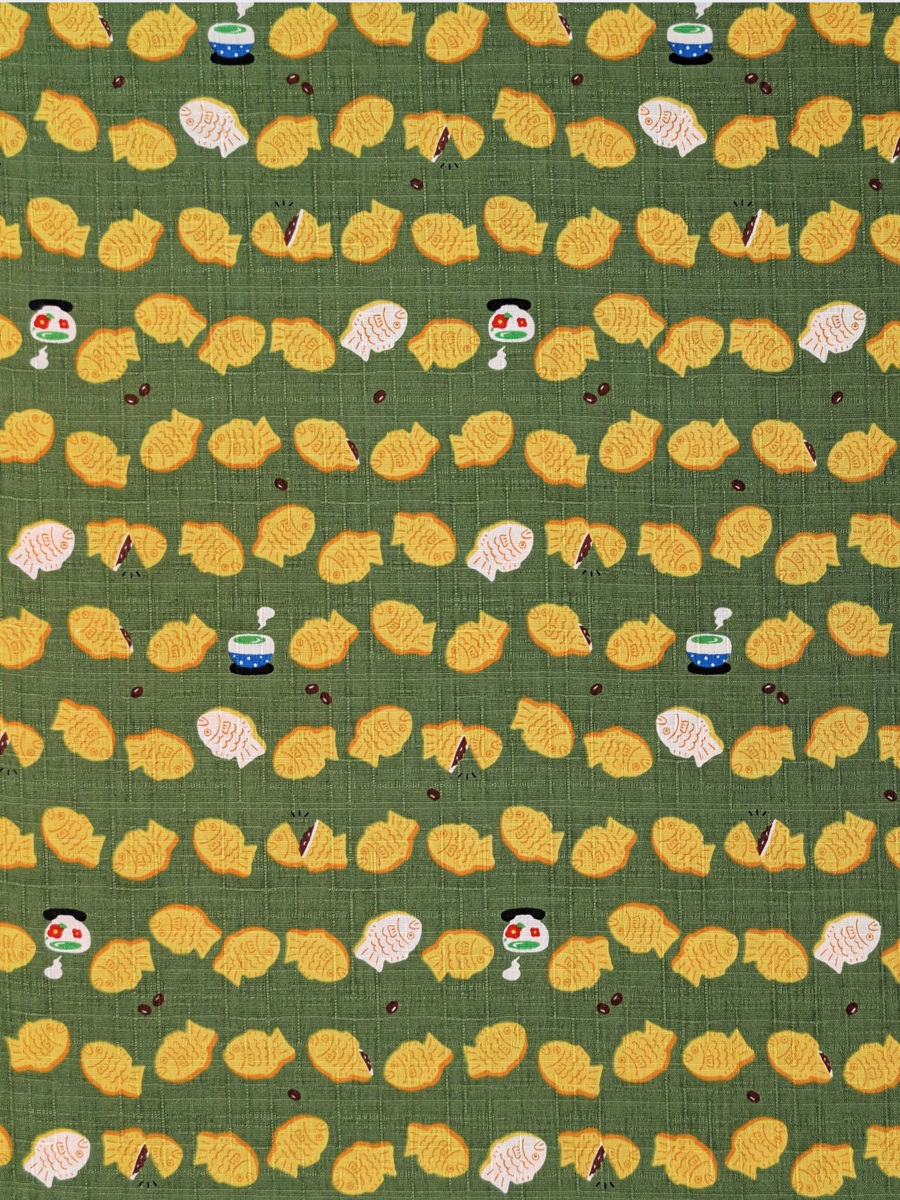 Cosmo - Taiyaki Tea Time Cotton Dobby Fabric - Green