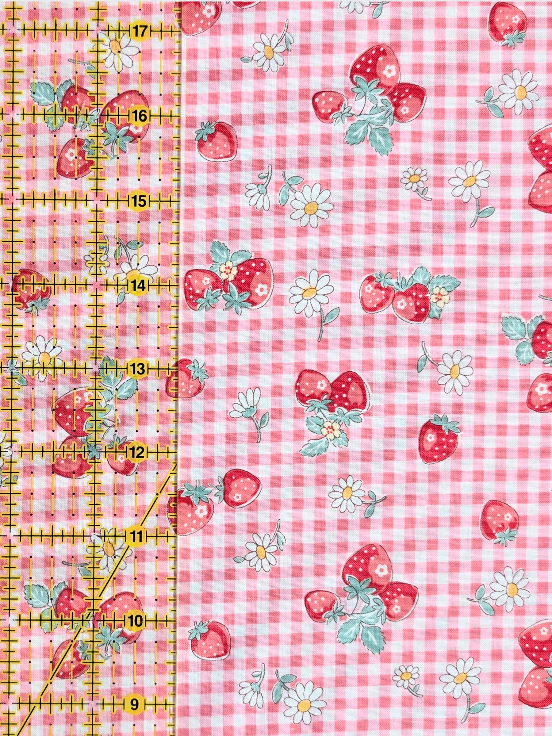 Yuwa - Strawberry Picnic Cotton Sheeting Fabric - Pink REMNANT