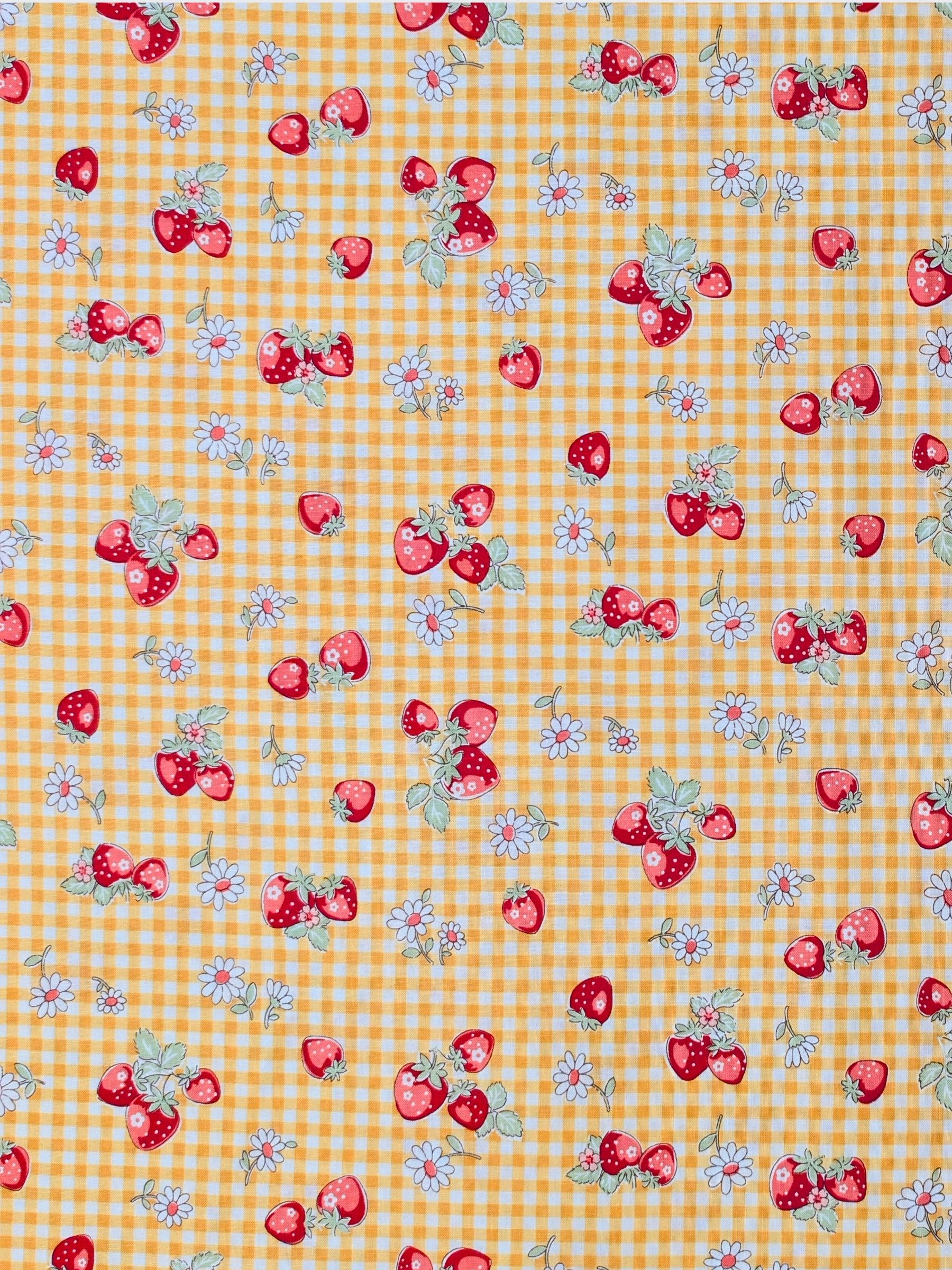 Yuwa - Strawberry Picnic Cotton Sheeting Fabric - Yellow