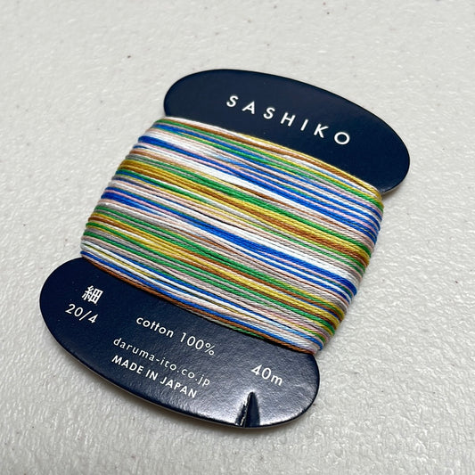 Daruma #502 TANABATA variegated rainbow Japanese cotton SASHIKO thread 40m card 20/4