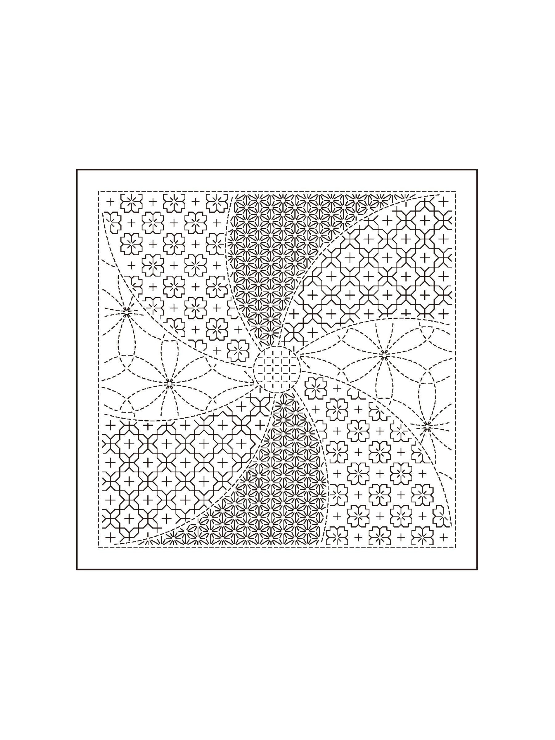 Olympus - Matching Patterns Collection "Flower Ball" Cotton Sashiko Sampler Cloth - White