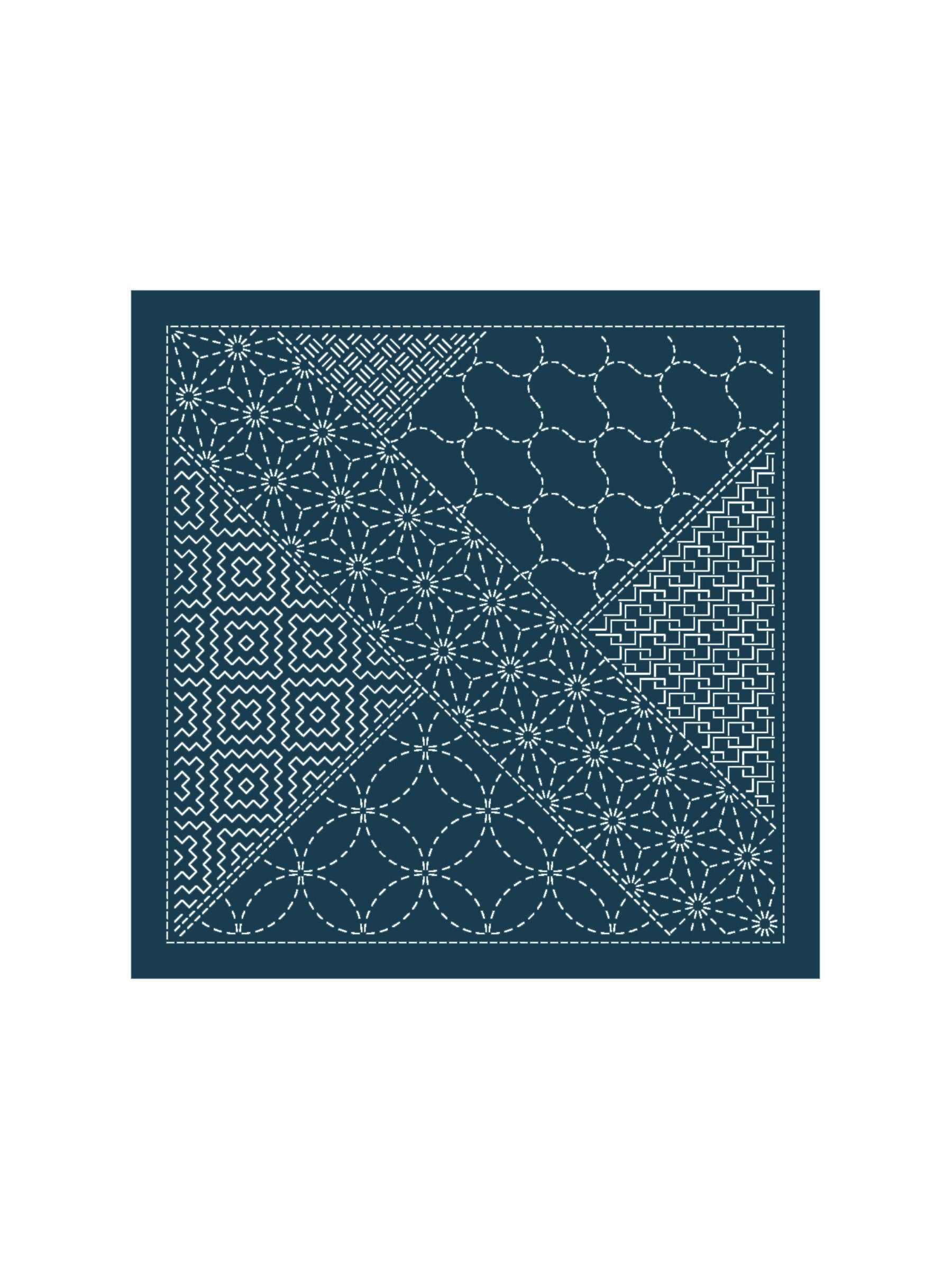 Olympus - Matching Patterns Collection "Parquet" Cotton Sashiko Sampler Cloth - Navy
