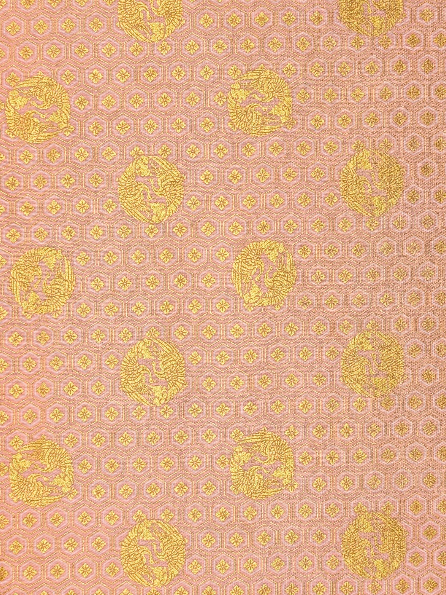 QuiltGate - Golden Cranes and Kikko Cotton Fabric - Pink