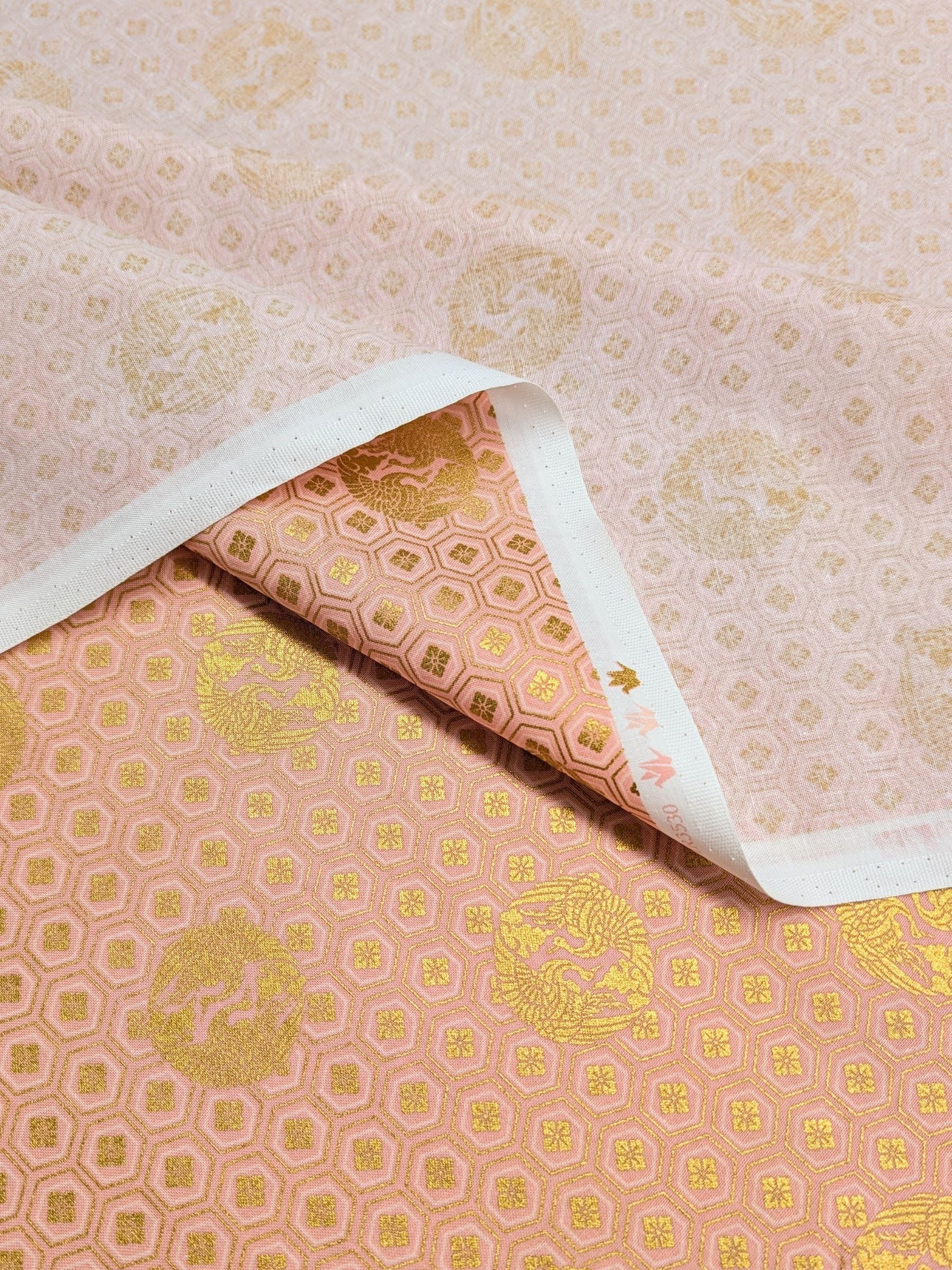 QuiltGate - Golden Cranes and Kikko Cotton Fabric - Pink